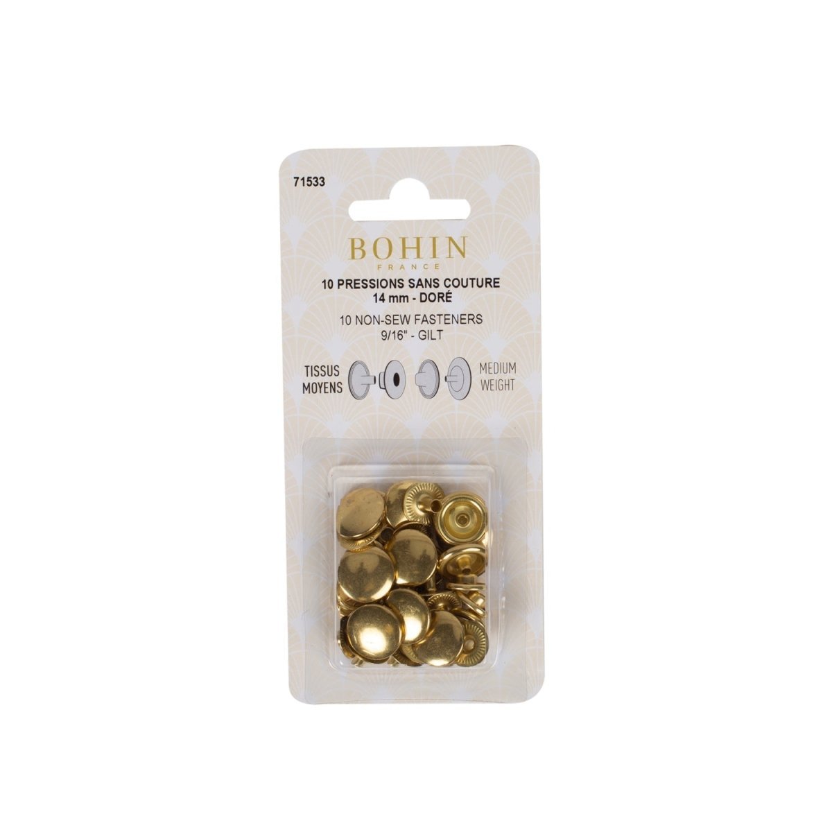 Bohin Boutons pressions sans couture 14 mm bouton pression argent lot 10