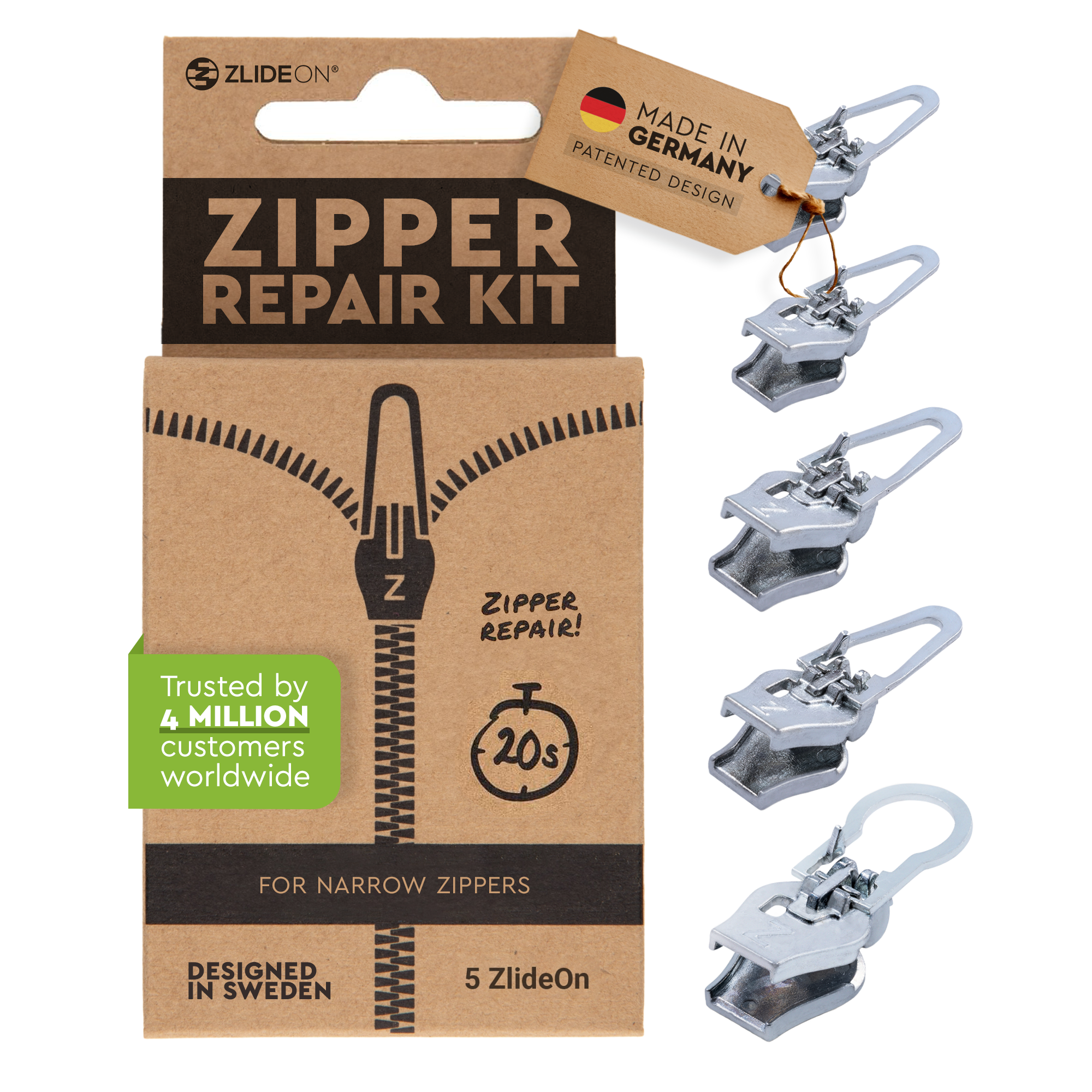 ZlideOn Multipacks lot curseurs réparation fermeture 3 pcs