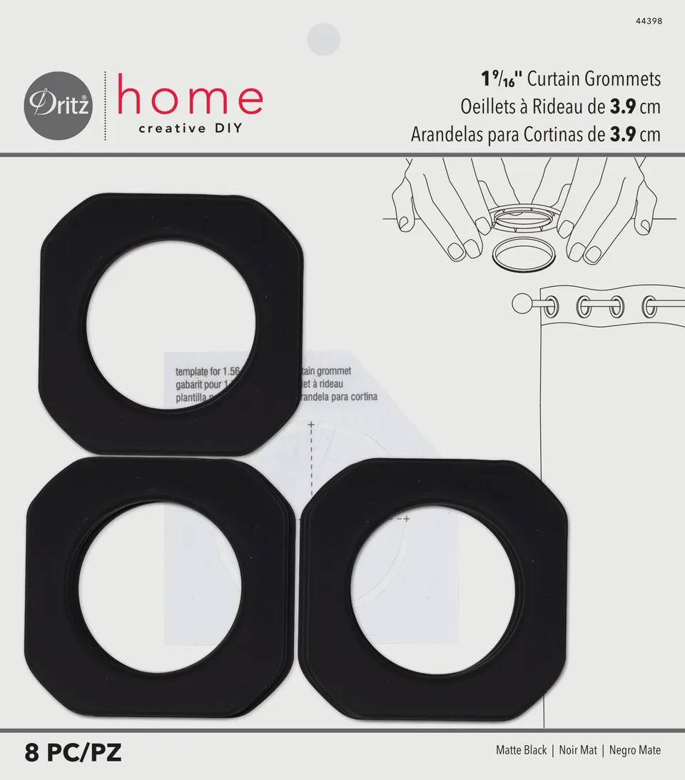 Dritz 44398 Oeillets Rideaux Carrés Noir Mat 40 mm 8 pc