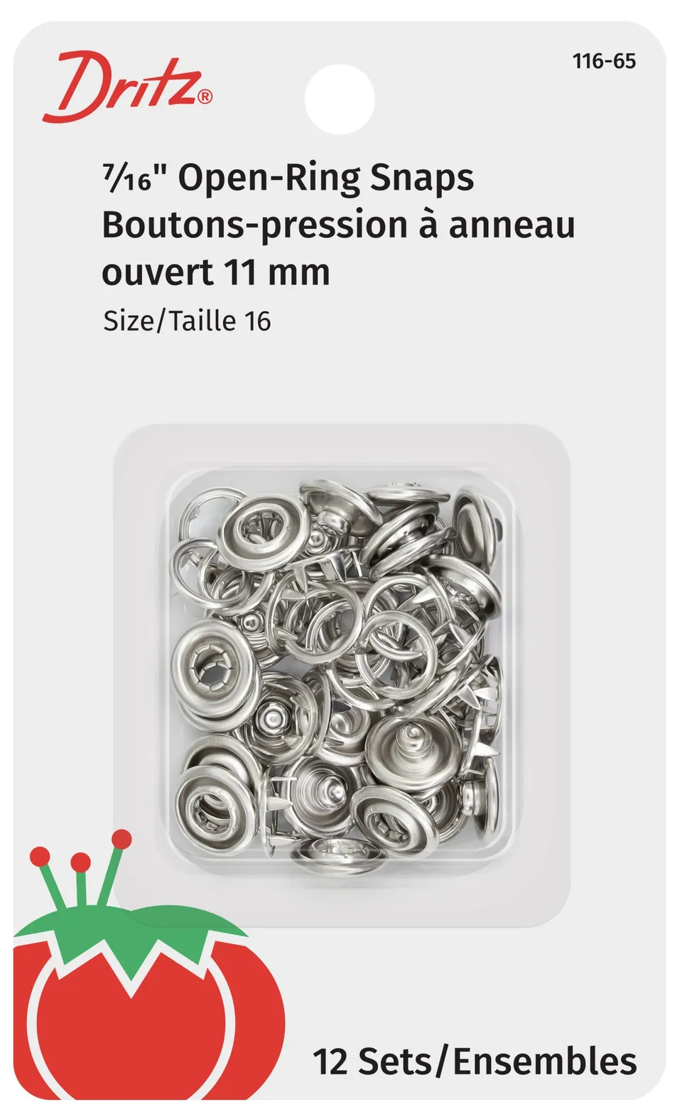 Dritz 116-65 boutons pression nickel 11 mm x12