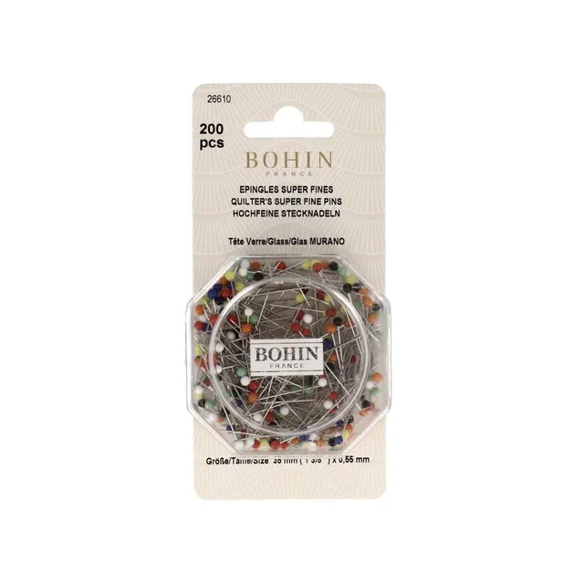 Bohin Épingles Tête Verre 35 mm Assortiment – 200 Épingles Fines