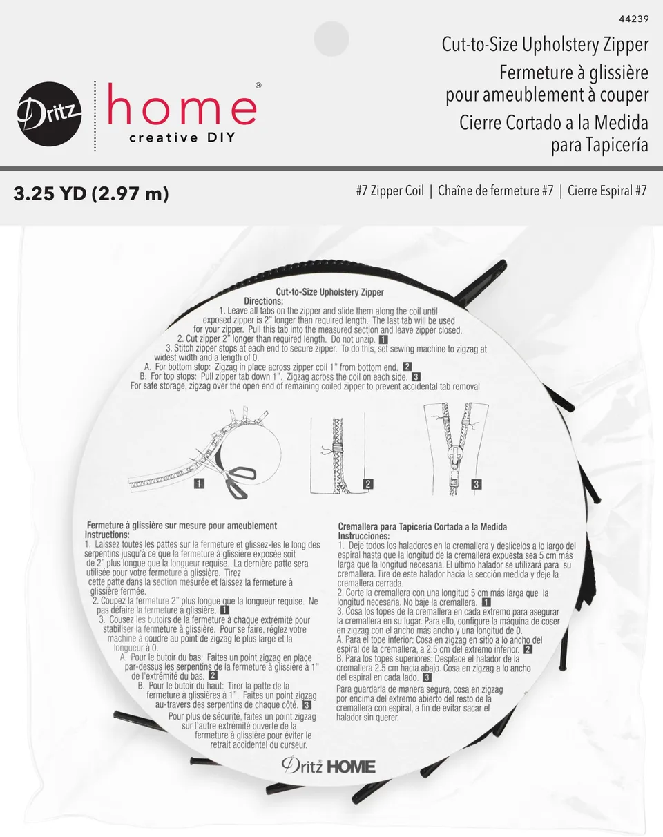 Dritz Fasteners Fermeture Mètre 3-1/4 yd Noir coussin