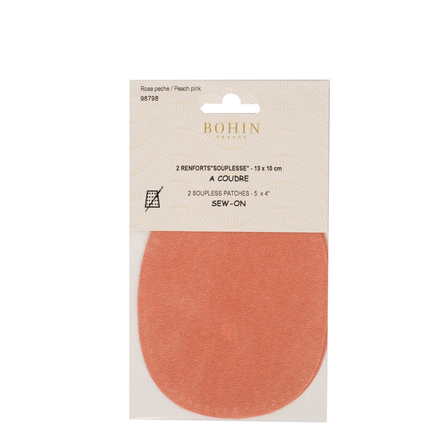Bohin Renforts coudes genoux suédine 13x10 cm rose saumon