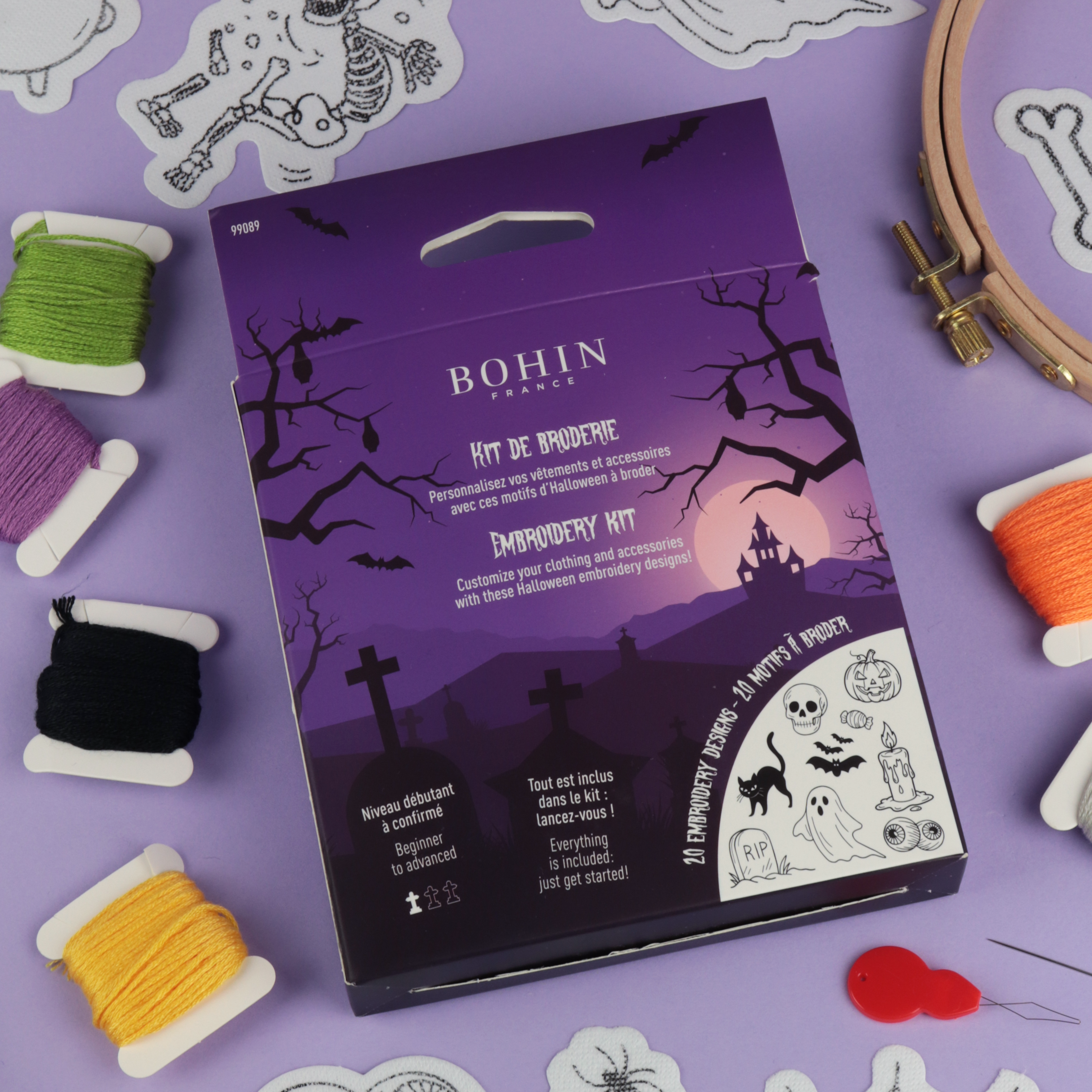 Bohin Halloween kit broderie 20 motifs hydrosoluble