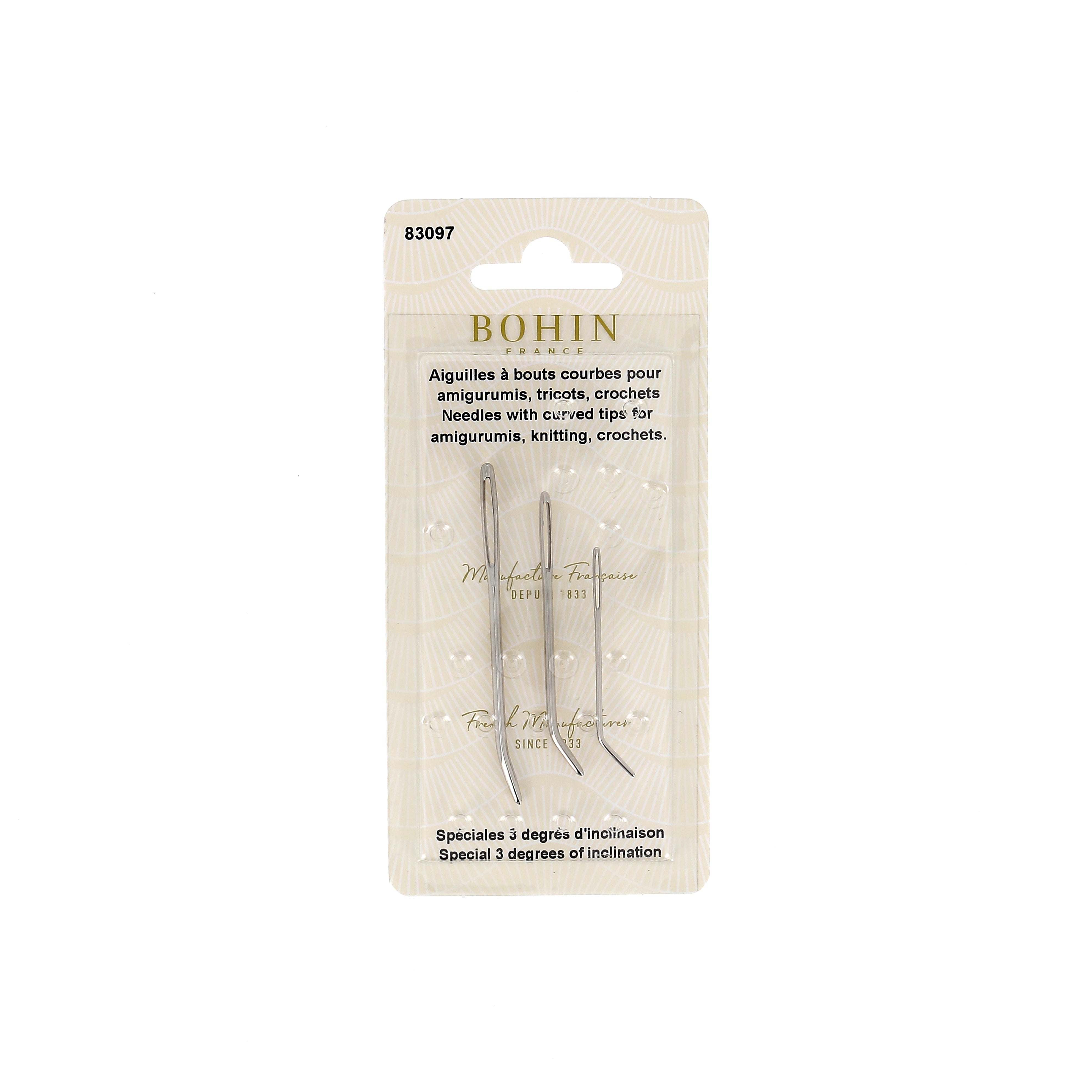 Bohin Aiguilles pointes courbées lot de 3 tricot crochet