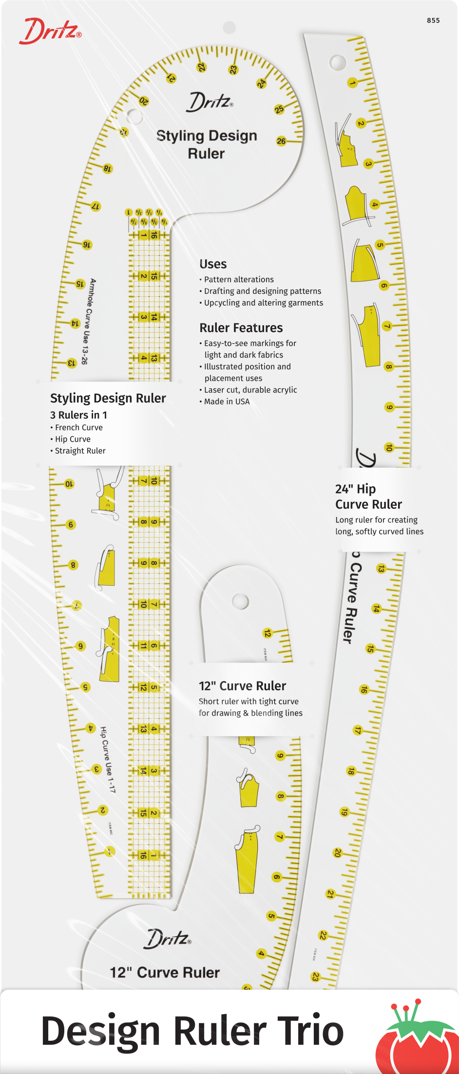 Dritz Design Ruler Trio règles couture transparentes lot 3 patronage