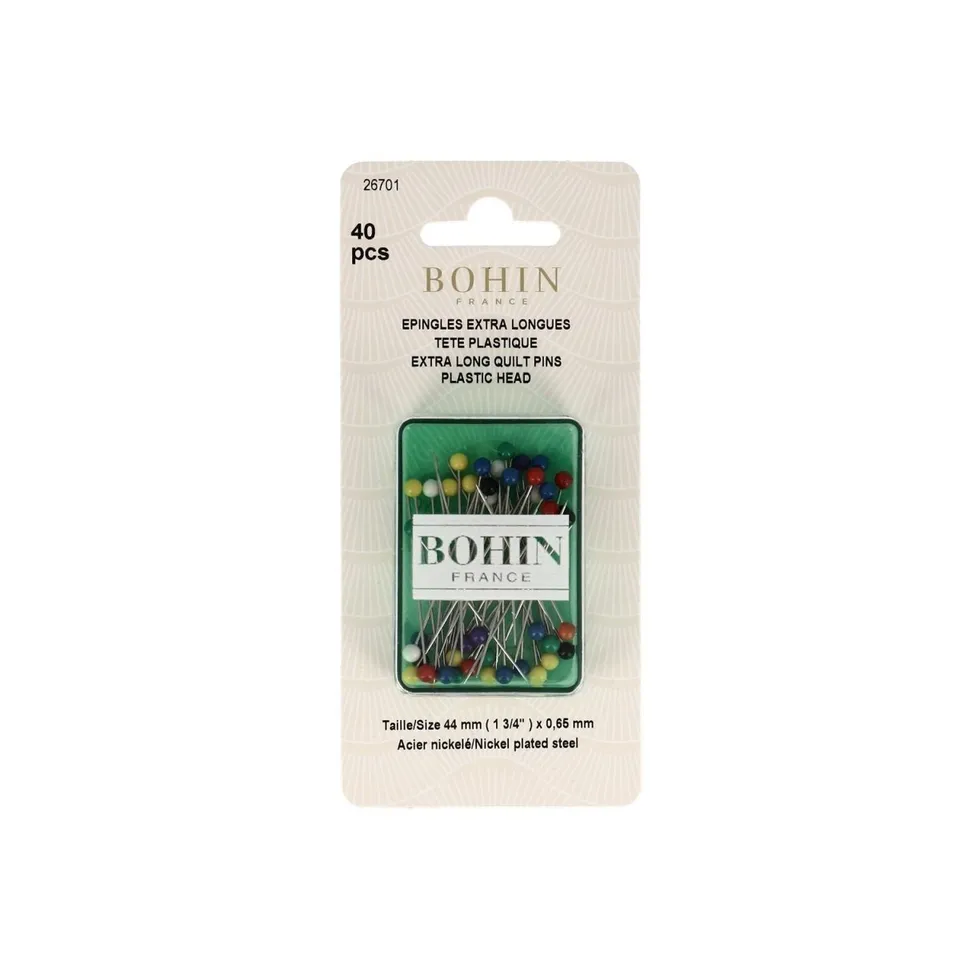 Bohin Épingles tête plastique 44 mm boîte 40 inox
