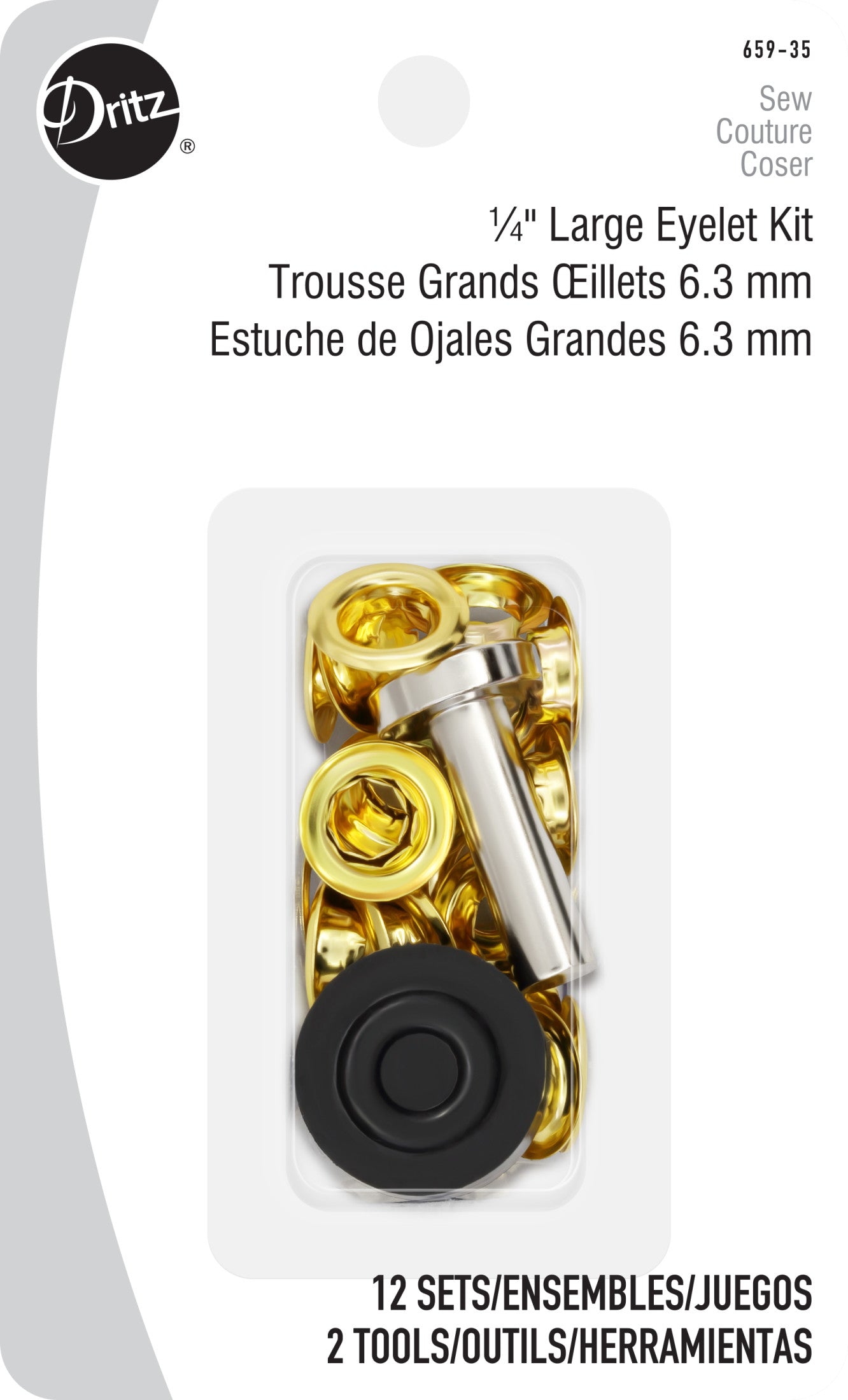 Dritz Oeillets Larges 6mm Laiton 12 sets + Outils
