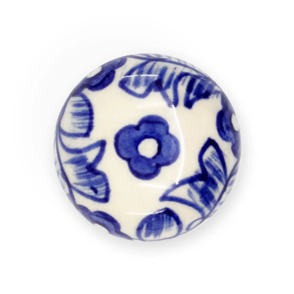 Dritz bouton meuble céramique Delft bleu-blanc boule