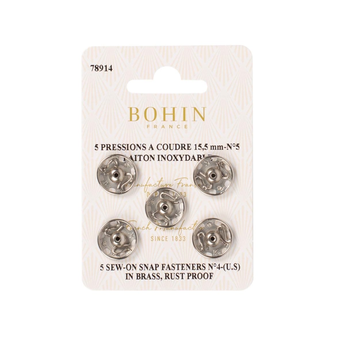 Bohin Boutons et pressions à coudre argent 8 mm