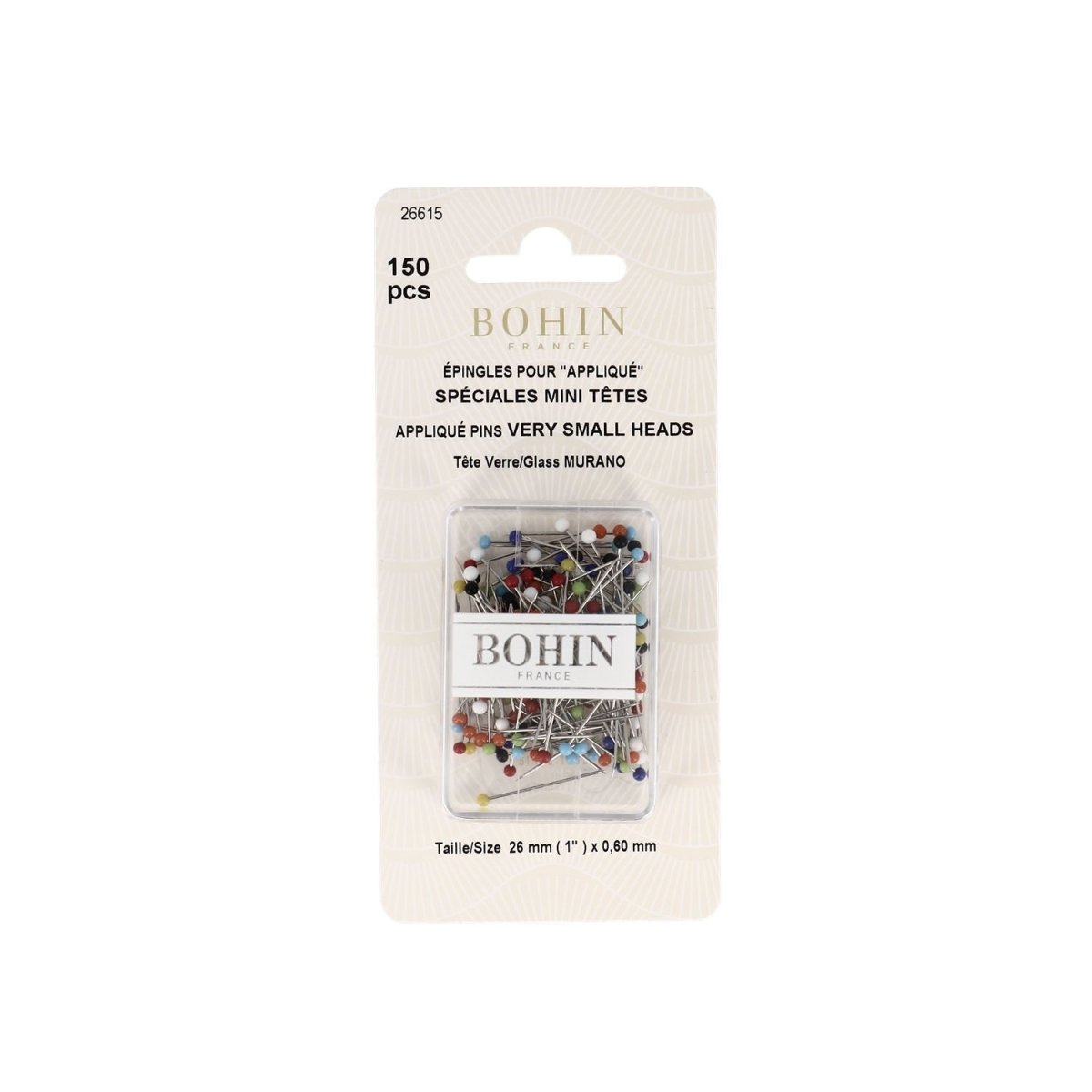 Bohin Épingles tête verre 26 mm x150 petites têtes