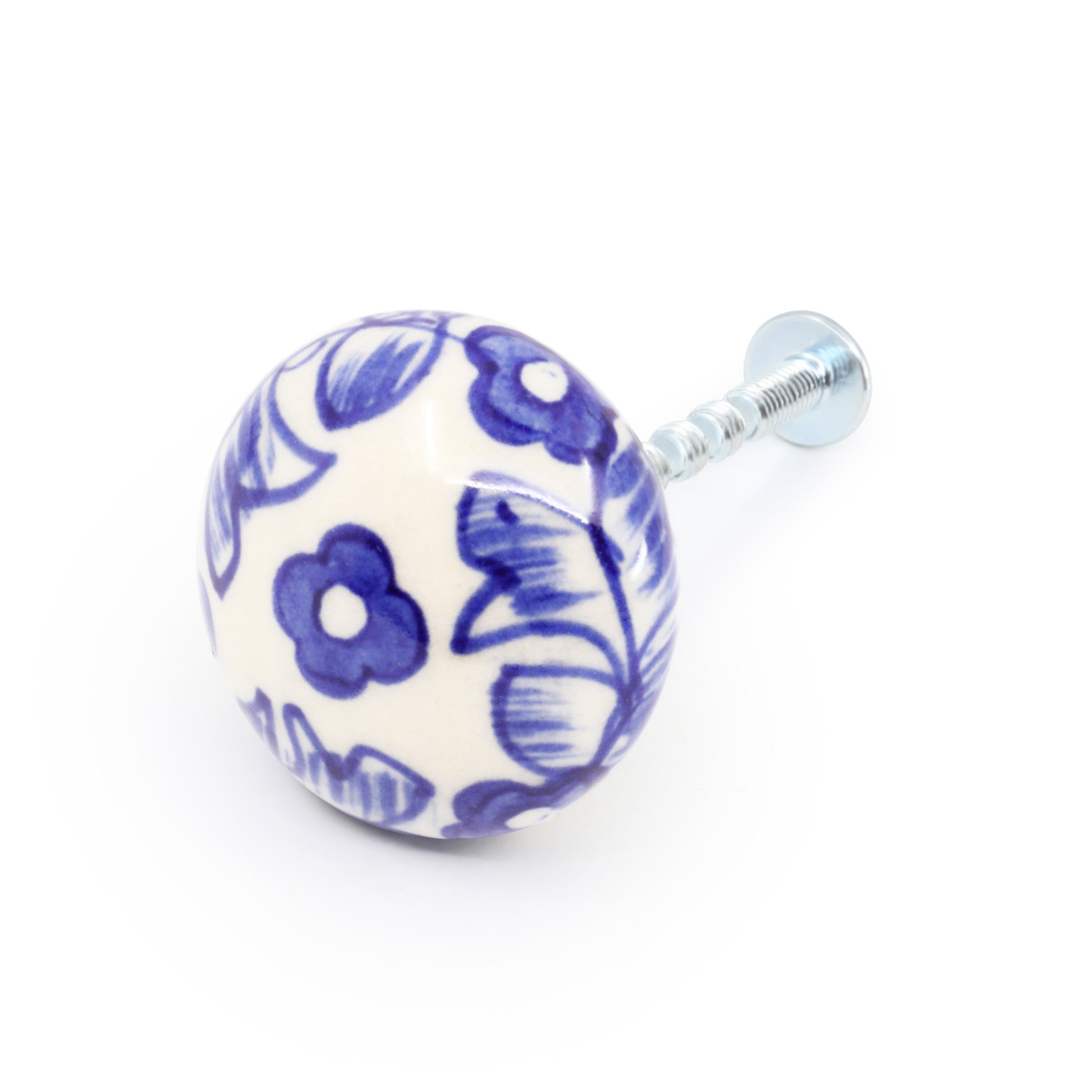 Dritz bouton meuble céramique Delft bleu-blanc boule