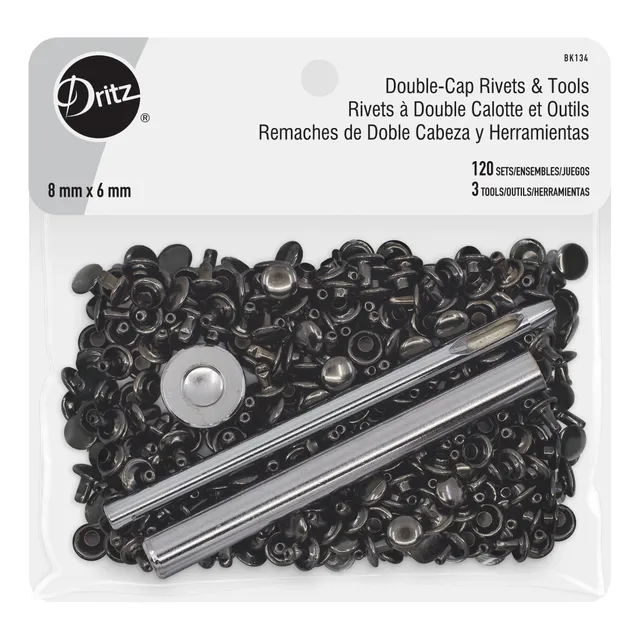 Dritz rivets double capuchon nickel 120 sets cuir tissu