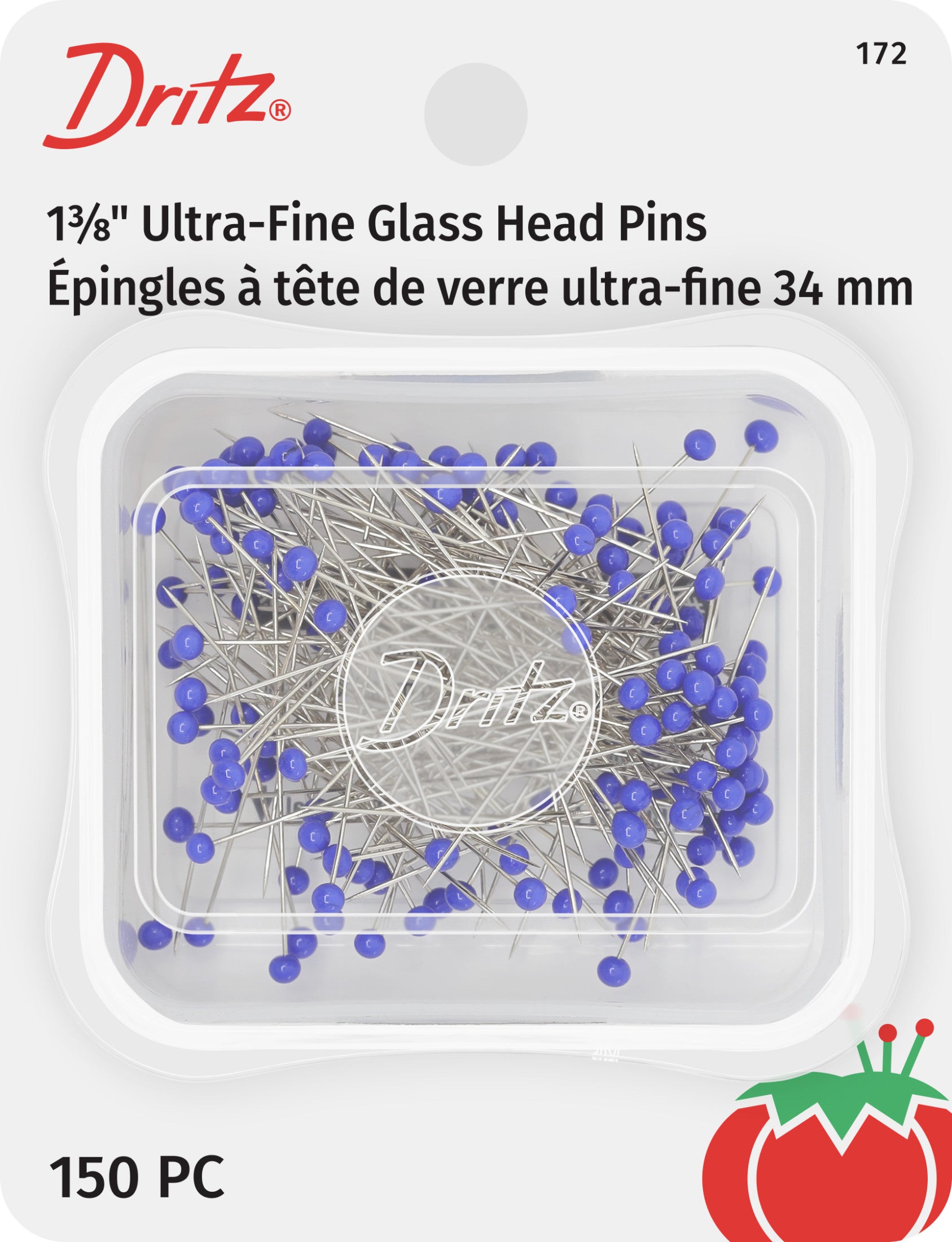 Dritz Pins épingles tête verre fines bleues 35 mm 150 pcs
