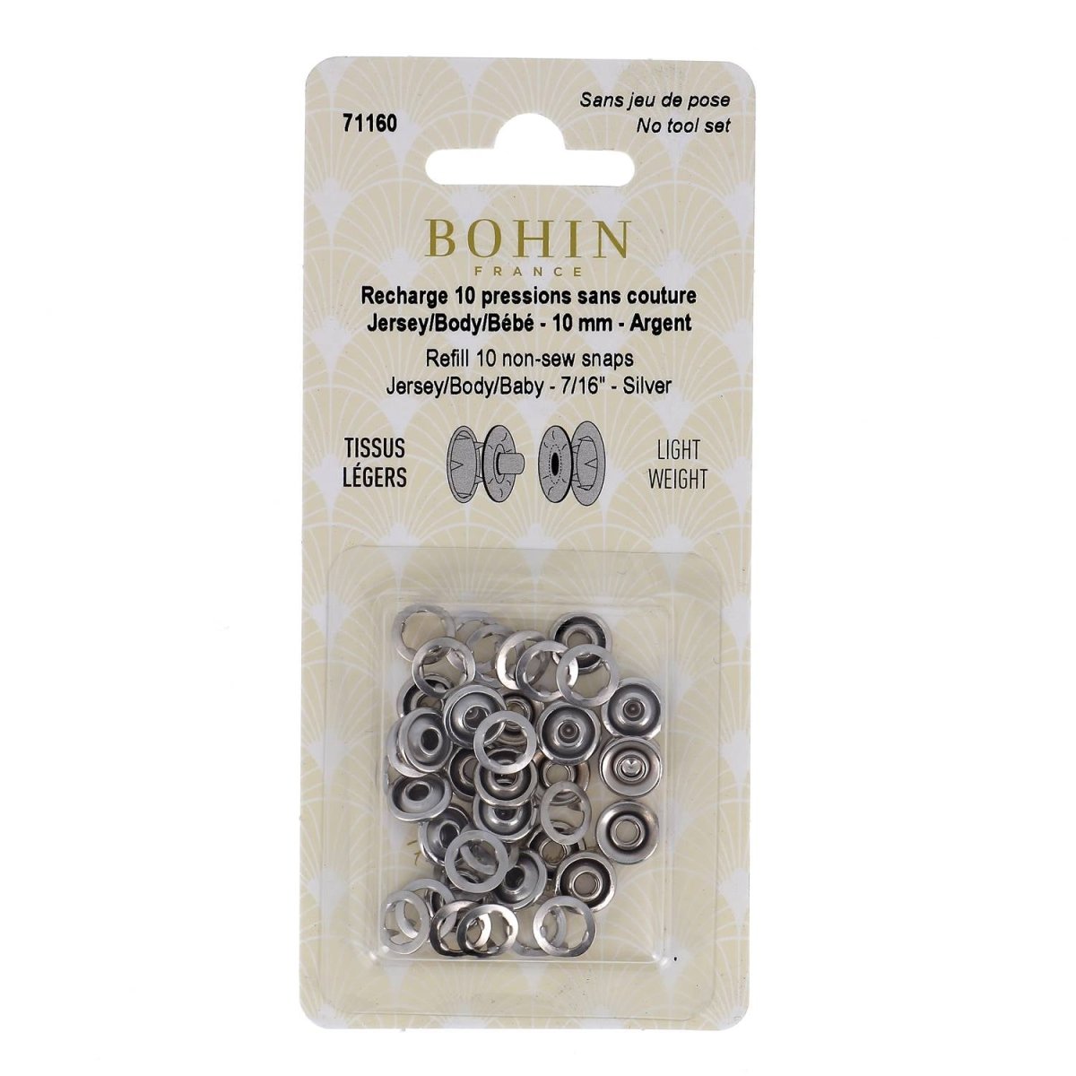 Bohin Boutons et pressions Pressions sans couture enfant 10/12 mm