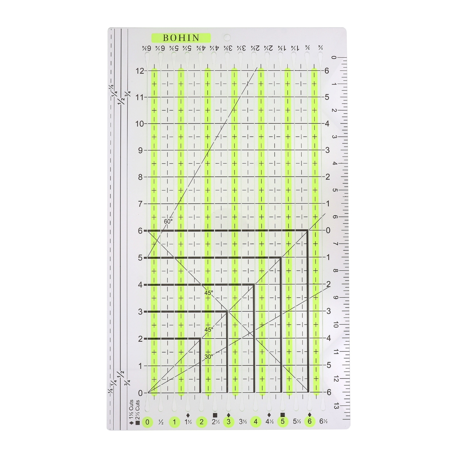 Bohin règle patchwork fentes découpe centimètres 30x15 cm