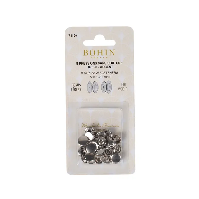 Bohin Boutons pressions sans couture 10 mm argent x8