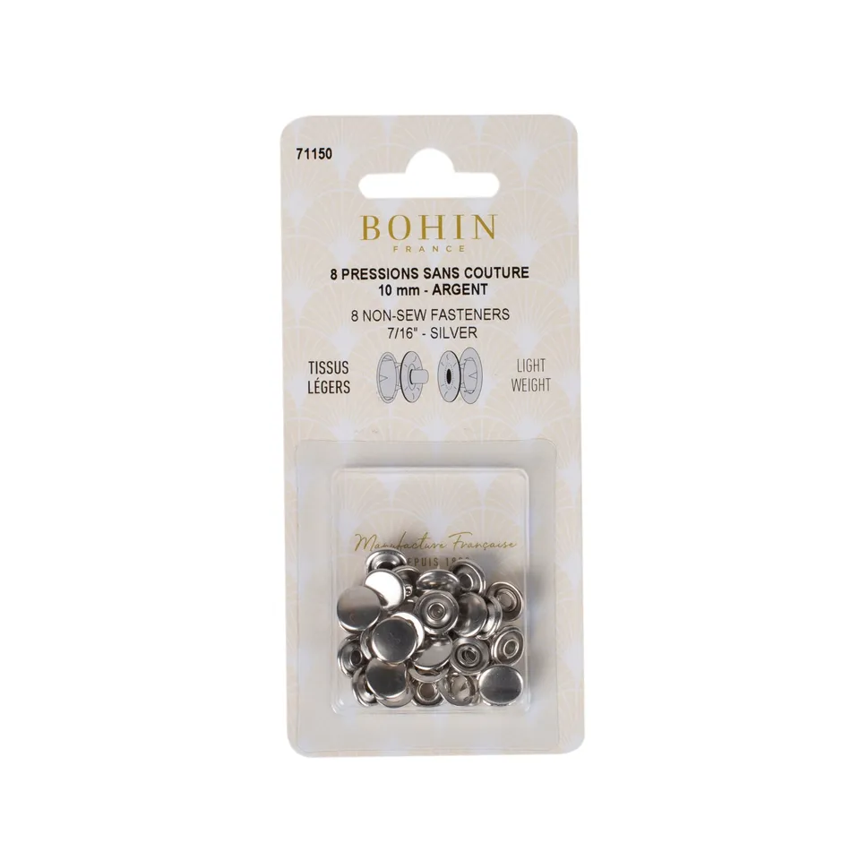 Bohin Boutons pressions sans couture 10 mm argent x8