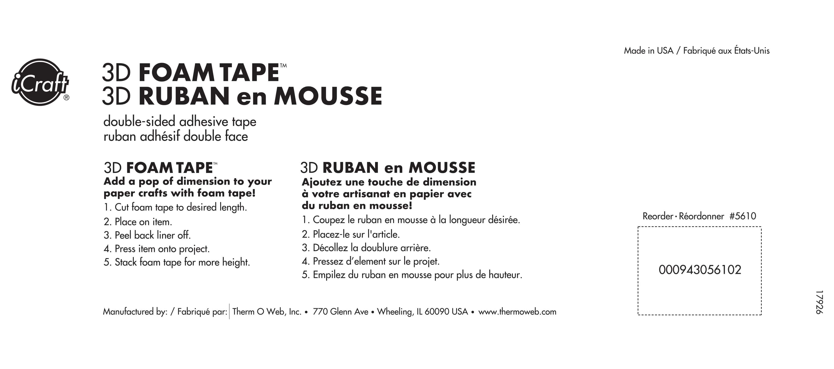 iCraft 3D Foam Tape rouleau mousse blanche 16,4 m
