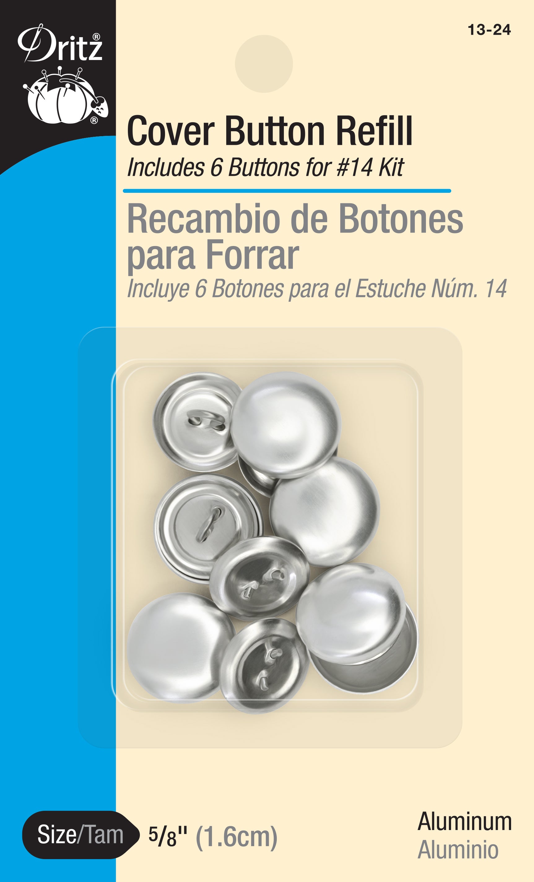 Dritz Recharge Boutons à Recouvrir 15 mm Argent Tissu