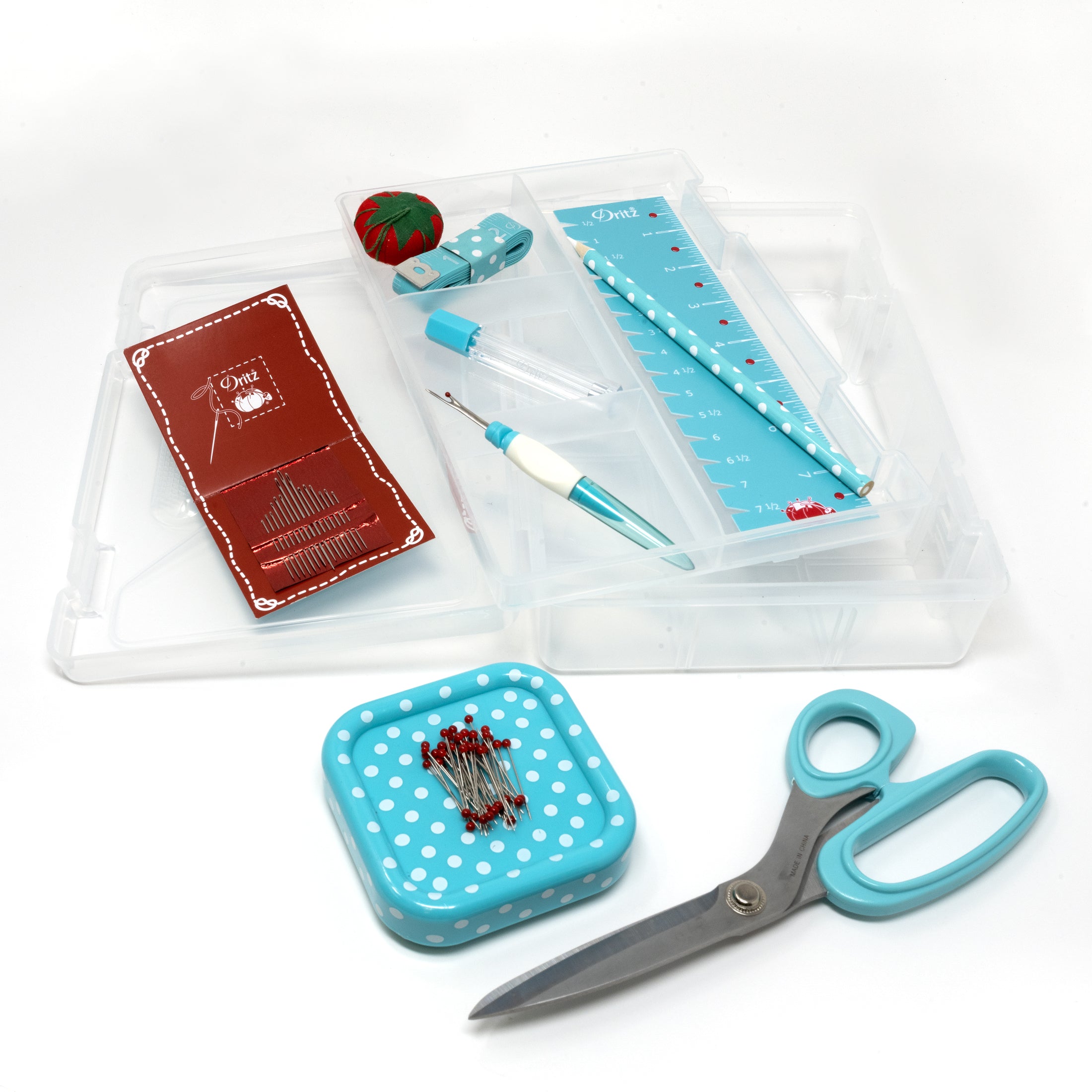 Dritz Essential Sewing Box Kit boîte couture bleue complète