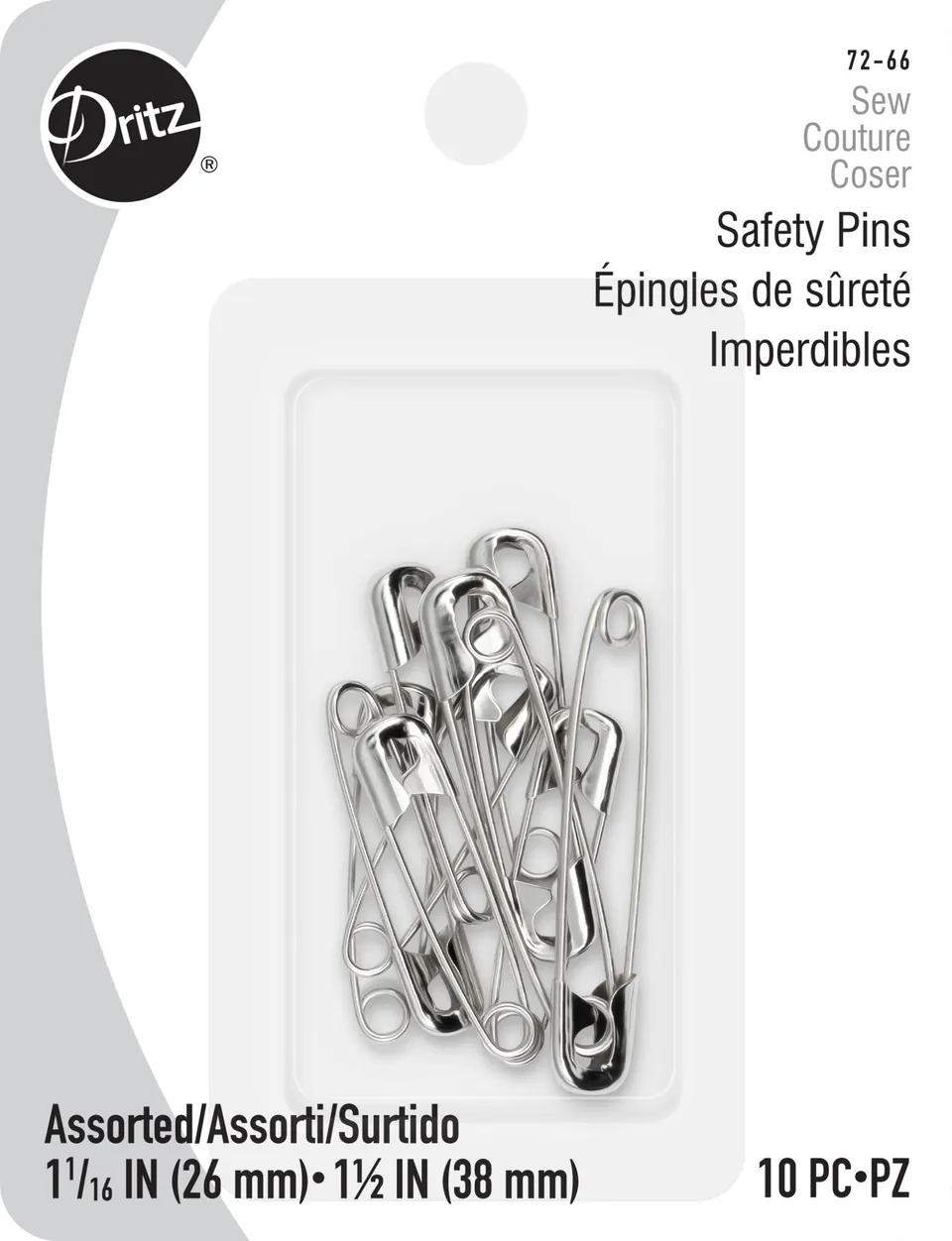 Dritz Pins & Accessories épingles de sûreté nickel assorties 10 pc
