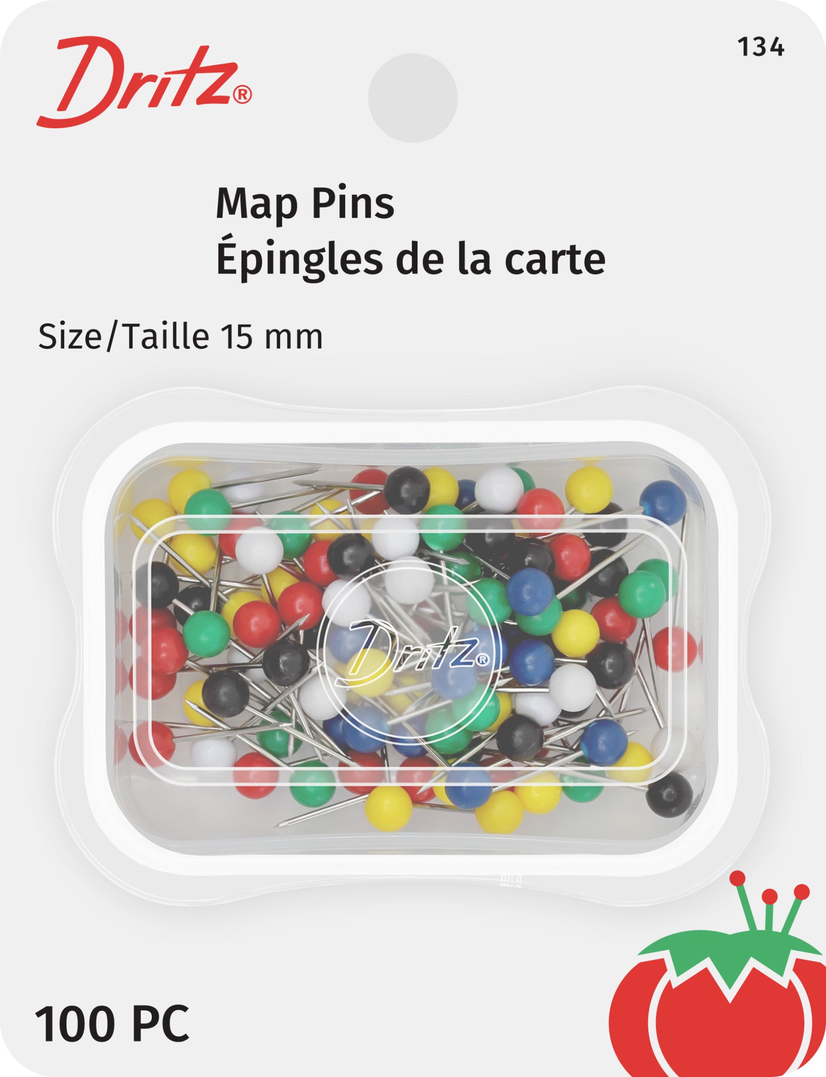 Dritz 134 épingle carte inox 15 mm assorties lot 100