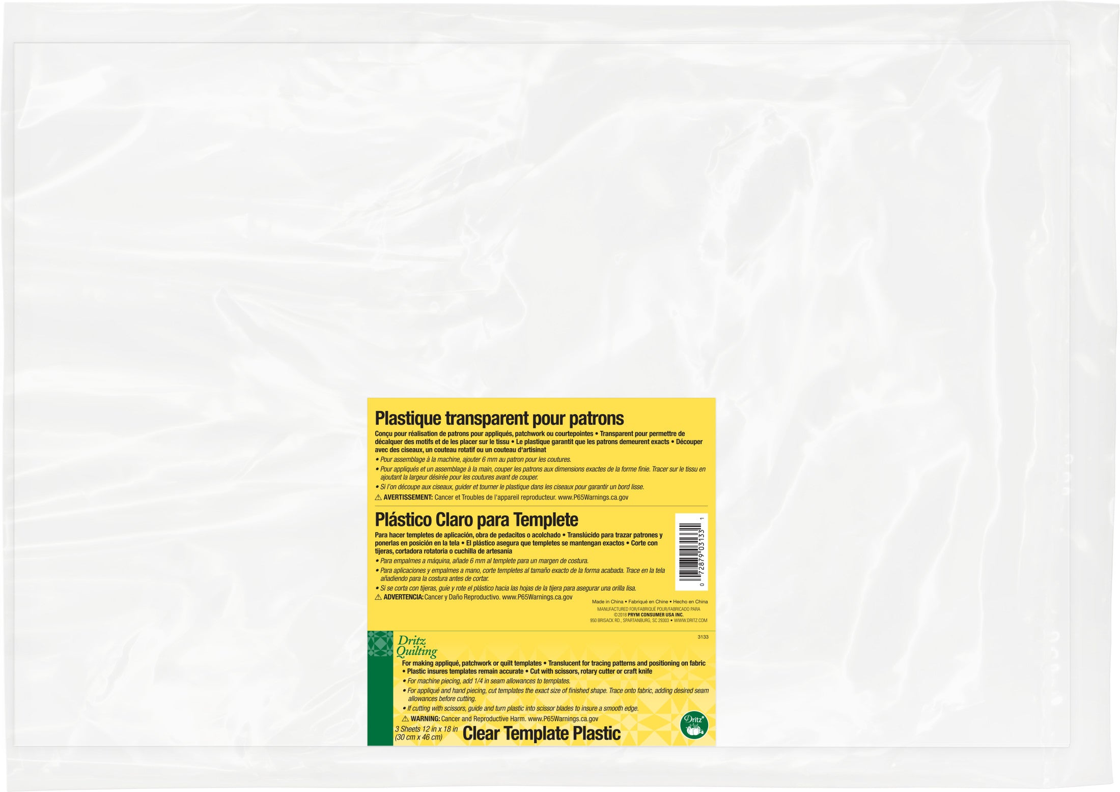 Dritz Gabarit Plastique Transparent 30x45 cm Pièce