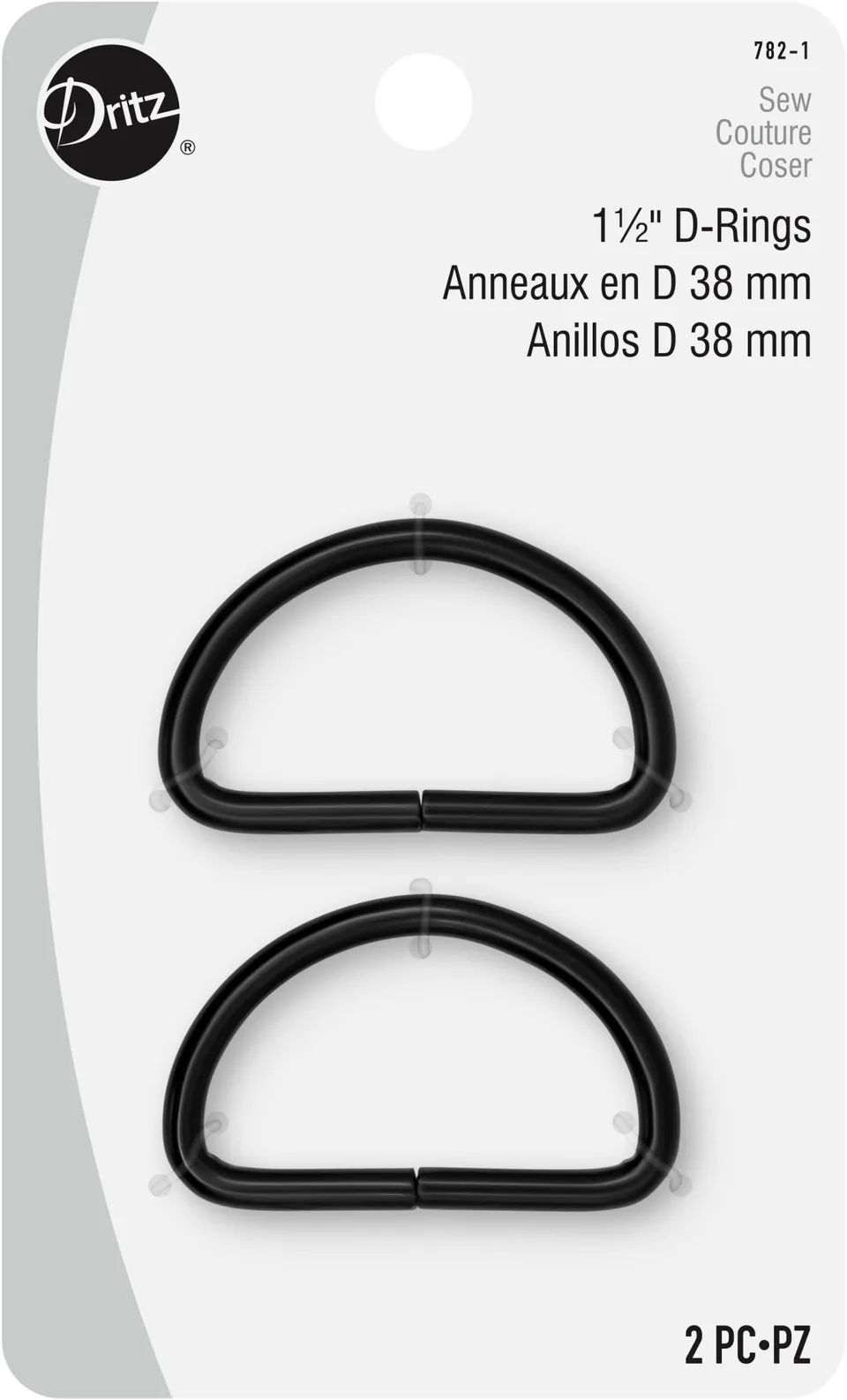 Dritz anneaux en D noirs 38 mm sangle 2 pcs