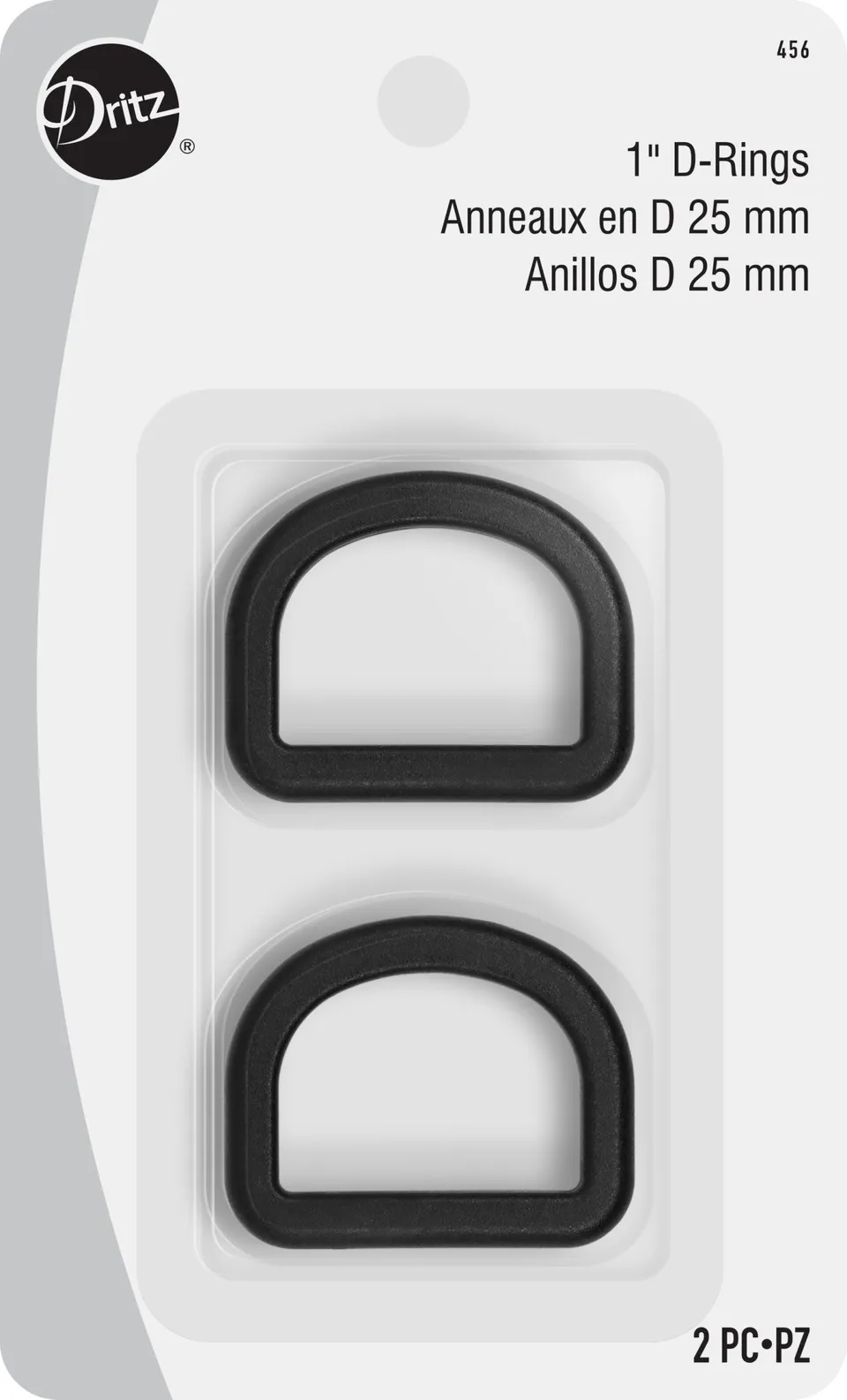 Dritz 456 anneaux en D plastique noir 1 pouce 2 pièces