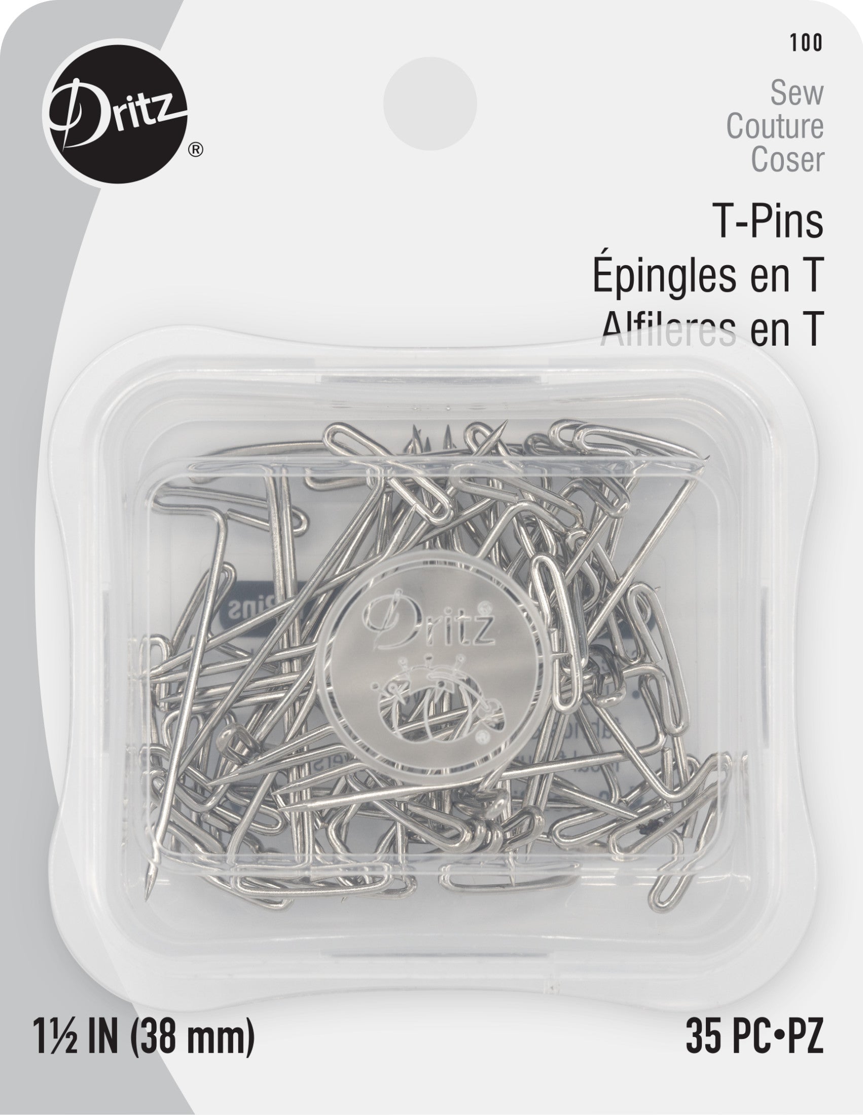 Dritz Pins épingles en T nickel 38 mm boîte 35 pièces