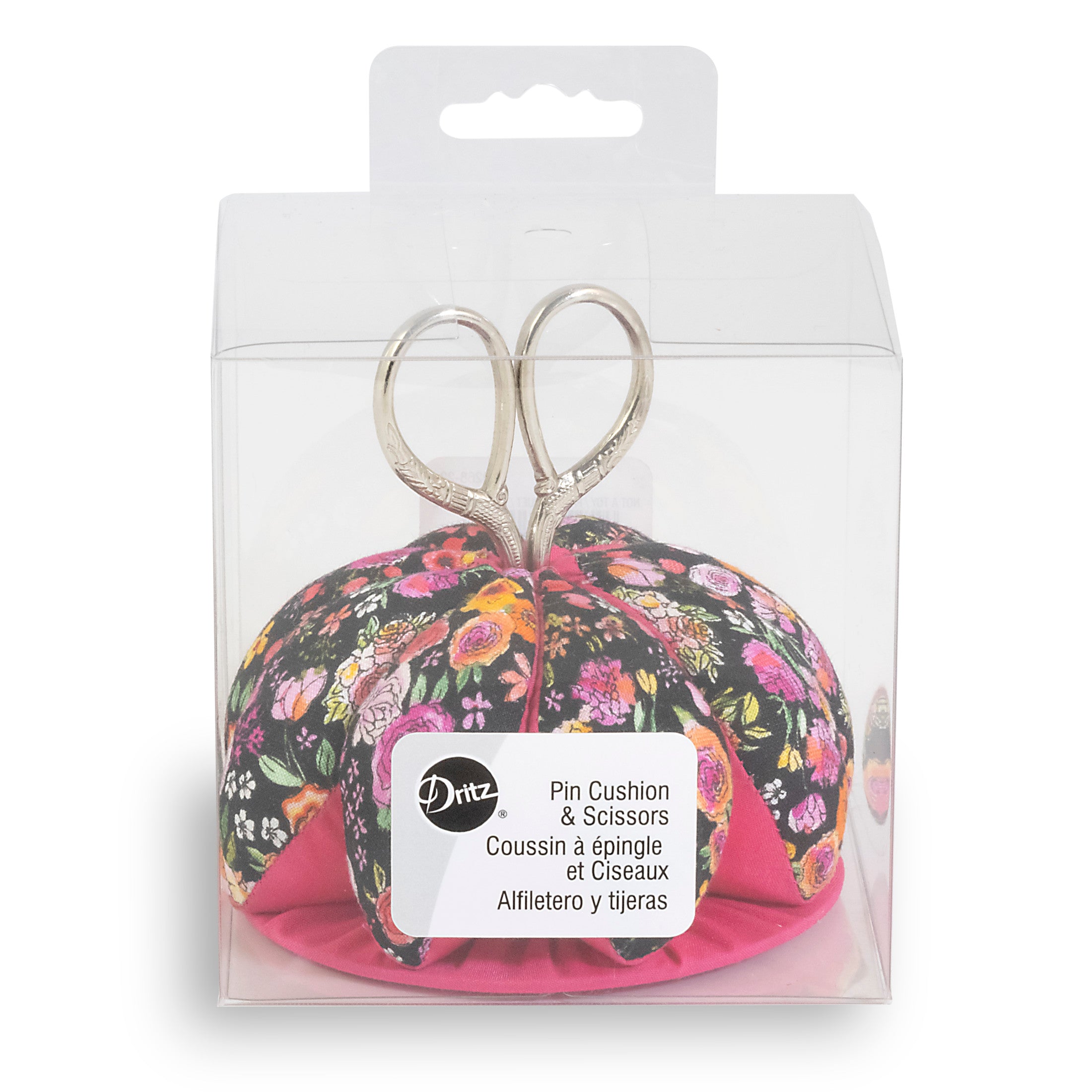 Dritz Pin Cushion pelote épingles + ciseaux floral noir