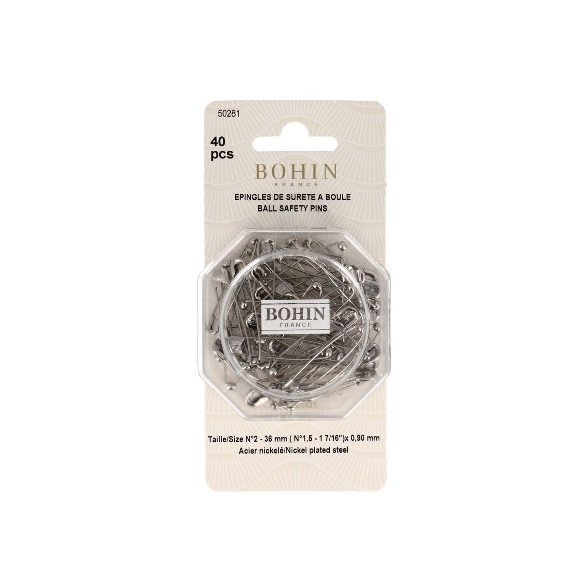 Bohin Épingles à nourrice boule 36 mm boîte 40