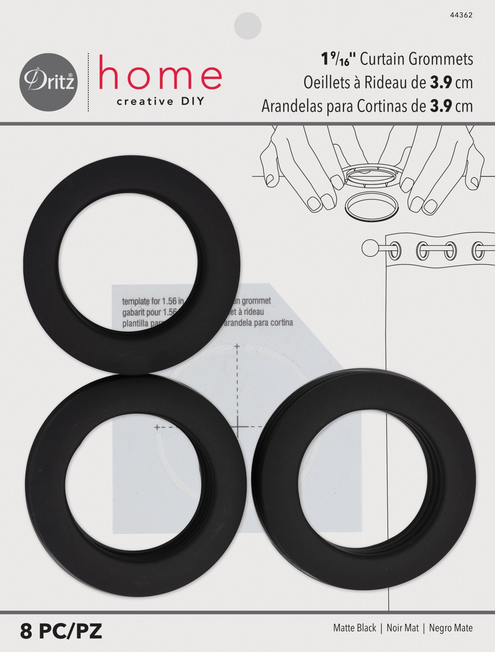 Dritz œillets rideaux plastique noir 40 mm 8 sets