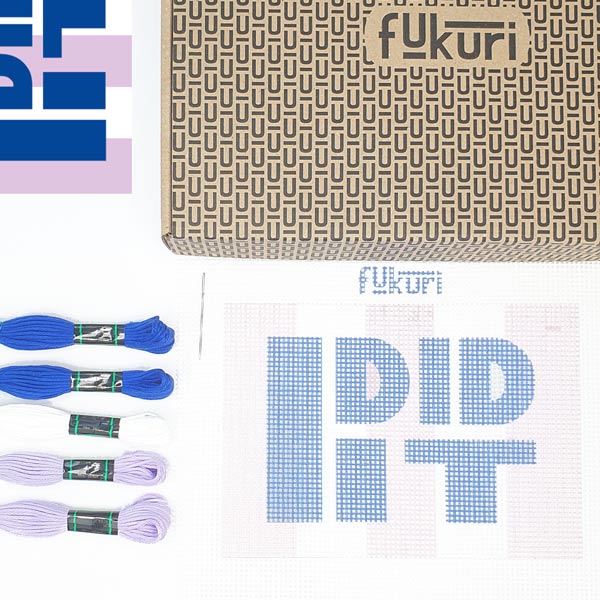 Bohin Kit canevas I Did It Fukuri 13x18 cm demi-point débutant