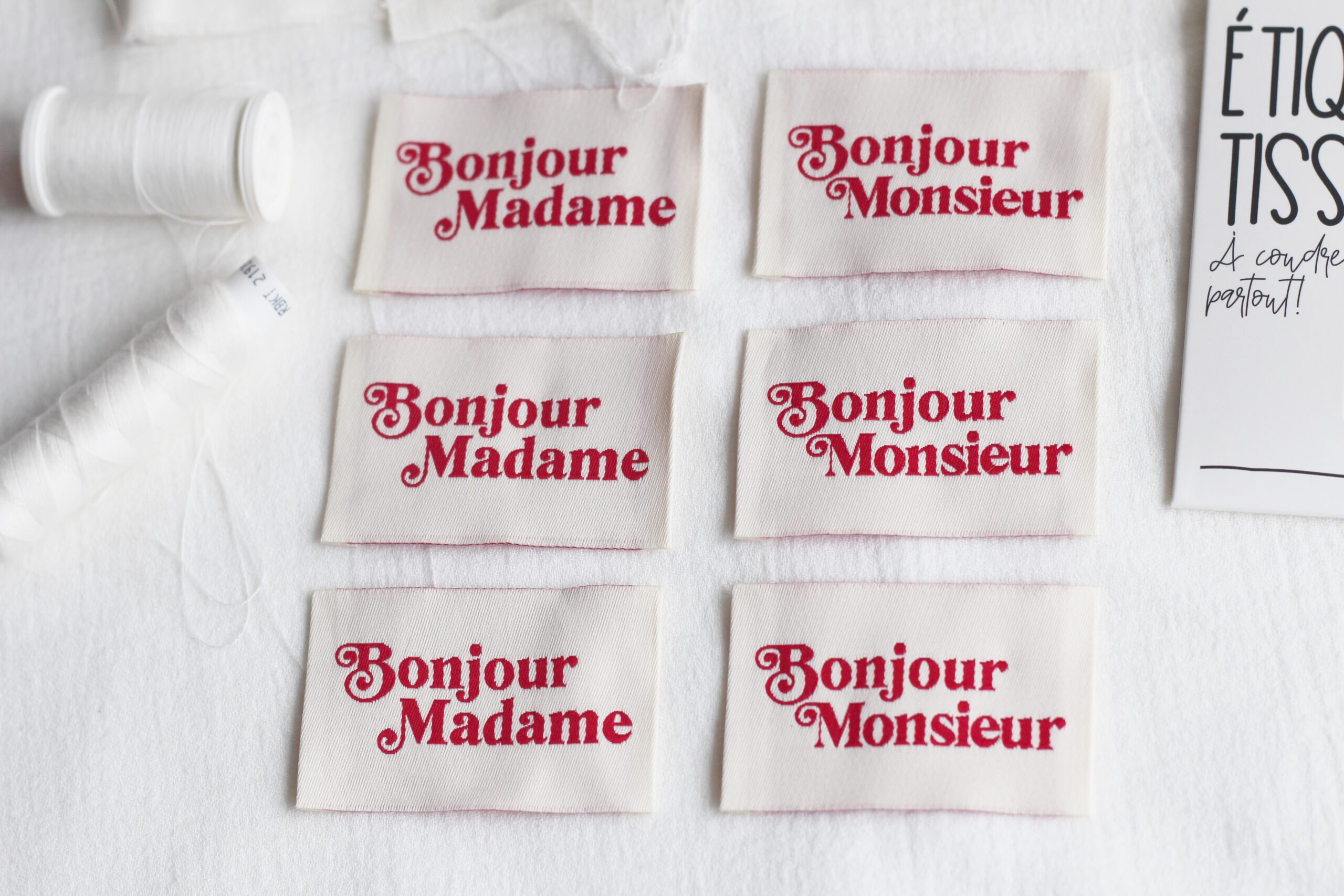 La Petite Maison Couture Bonjour Mme Mr Rouge x6 étiquette tissée