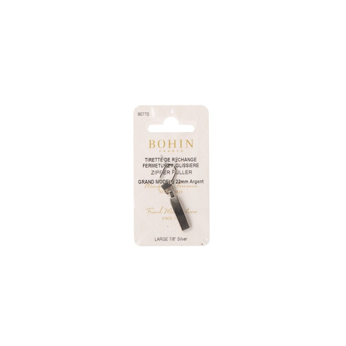 Bohin tirette rechange fermeture éclair argent 40 mm