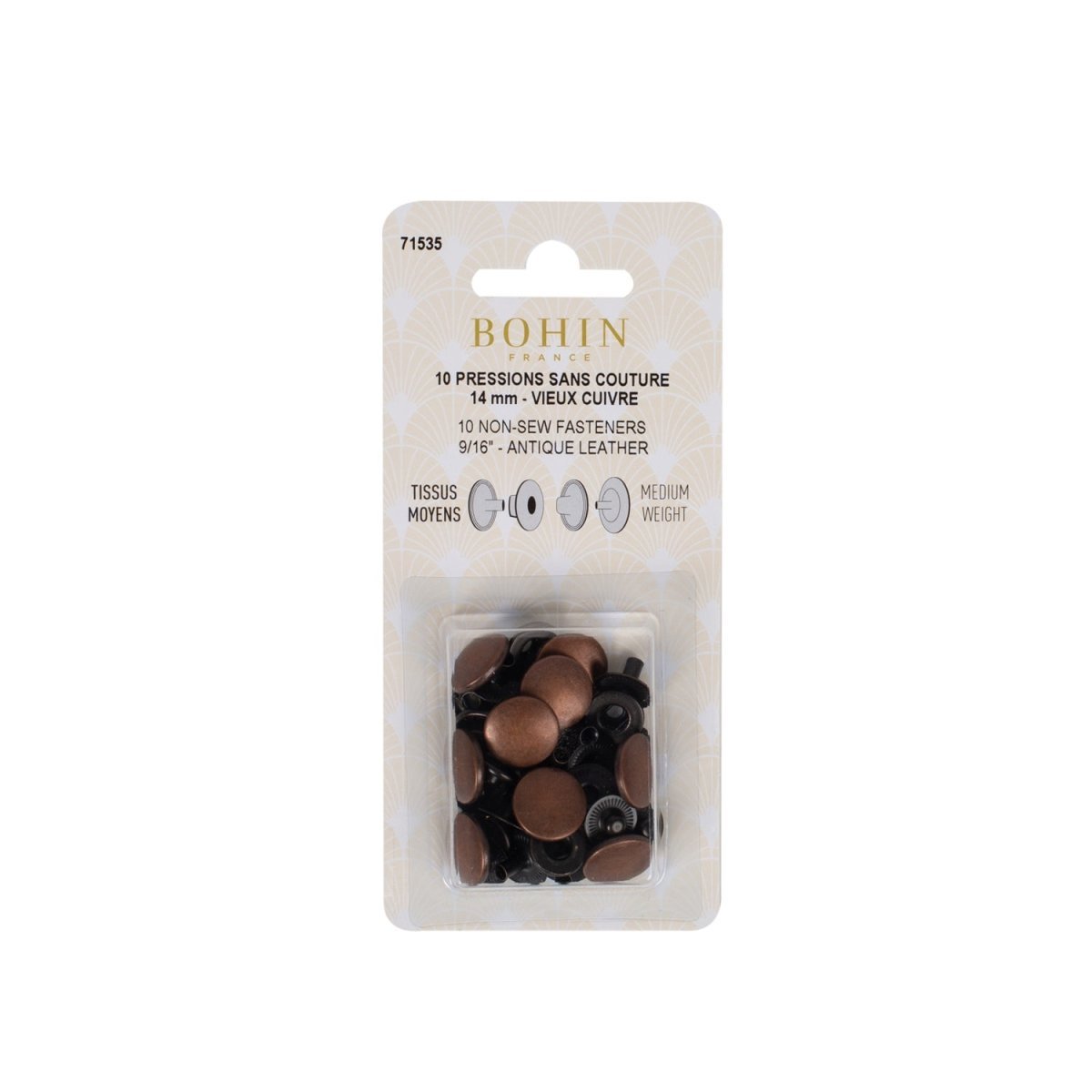 Bohin Boutons pressions sans couture 14 mm bouton pression argent lot 10