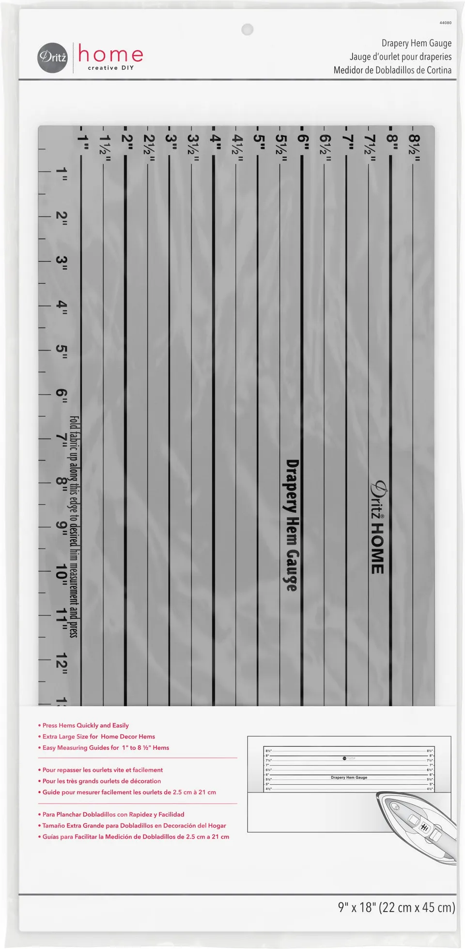 Prym Dritz Marking Drapery Hem Gauge règle ourlet 18x9