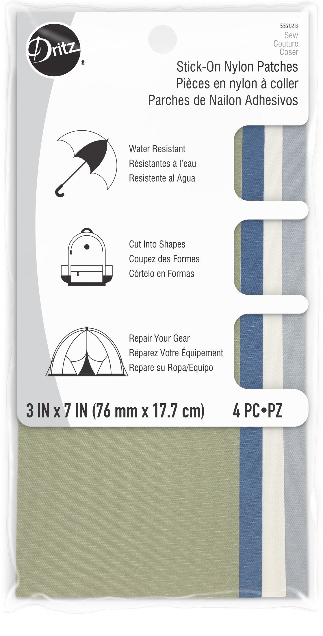 Dritz patchs nylon autocollants 7,6x17,8 cm lot 4 assortis