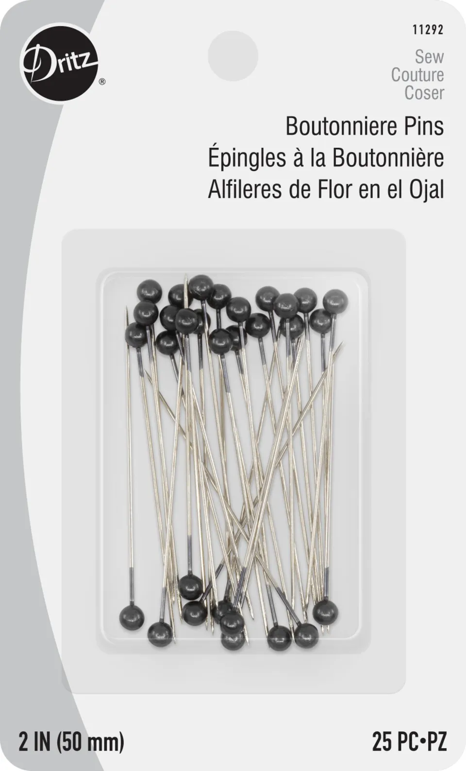 Dritz 11292 épingles boutonnière acier nickelé 2" x 25 pc