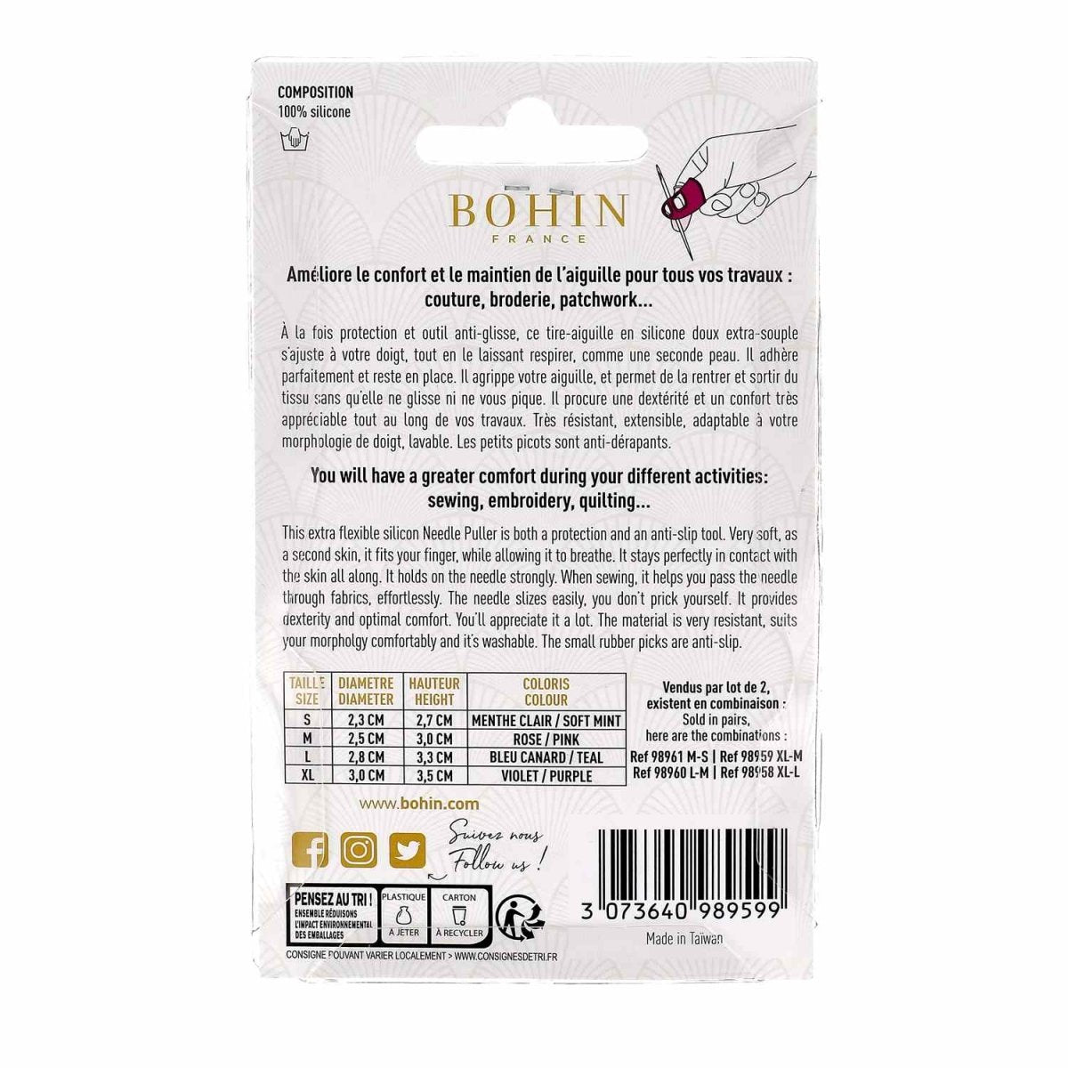 Bohin Doigtier tire-aiguilles silicone paire