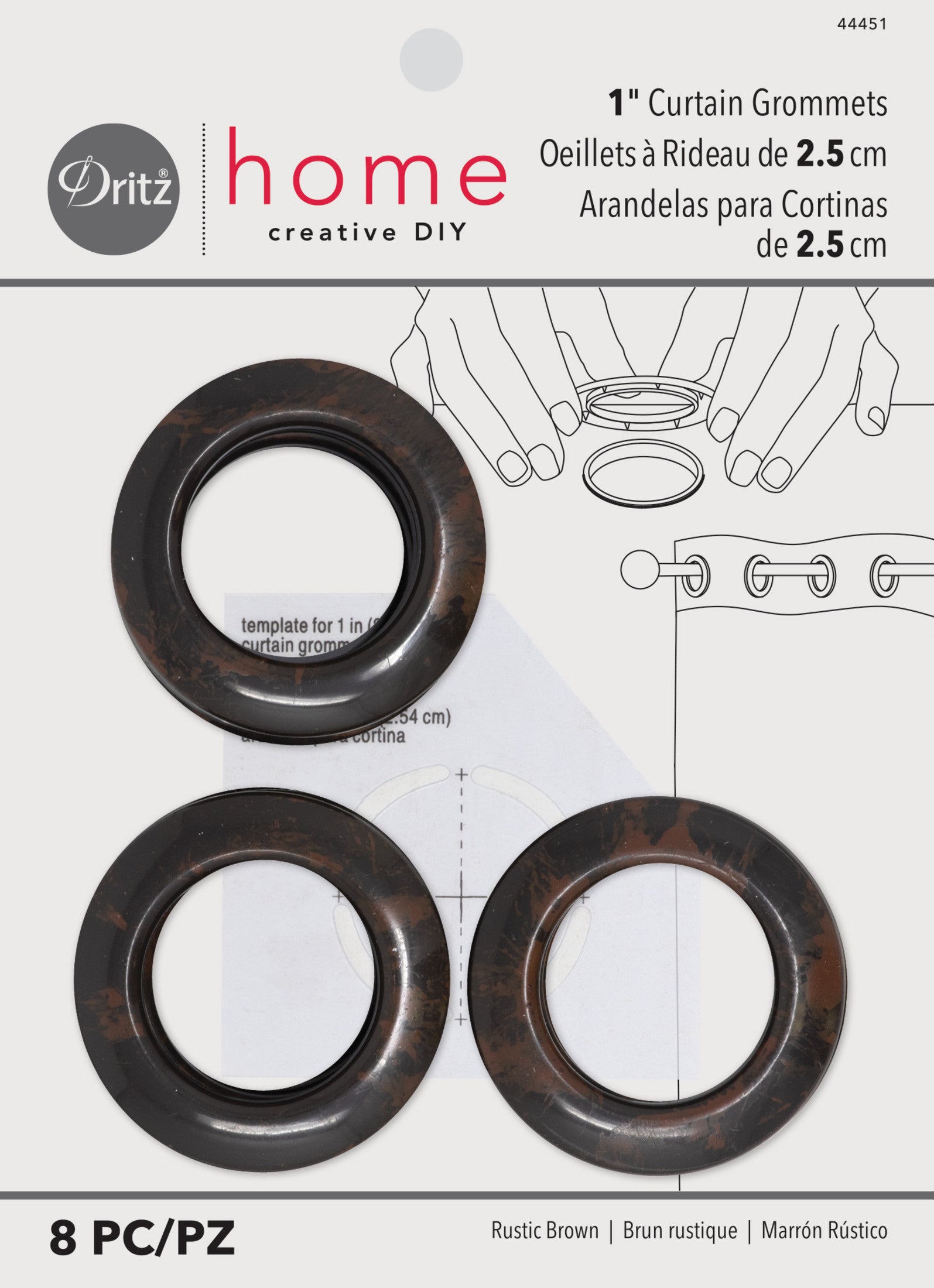 Dritz 44451 oeillets rideaux plastique marron 1 pouce 8 jeux
