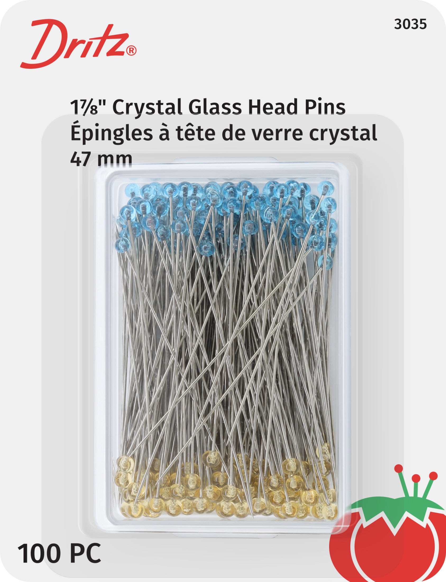 Dritz Crystal épingles tête verre bleu jaune 100 pc