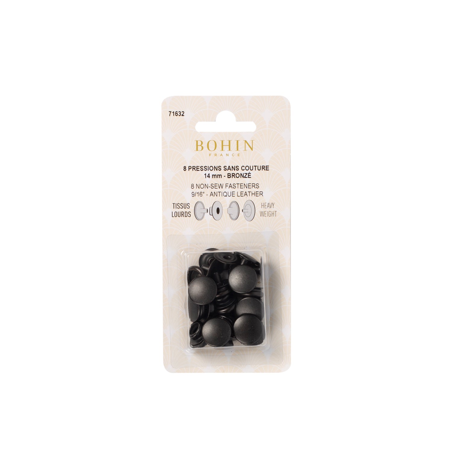 Bohin Boutons et pressions sans couture 14 mm argent x8