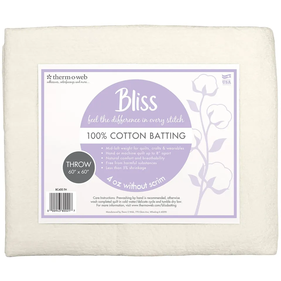HeatnBond Bliss Batting ouate coton 100% 152x152 cm Throw