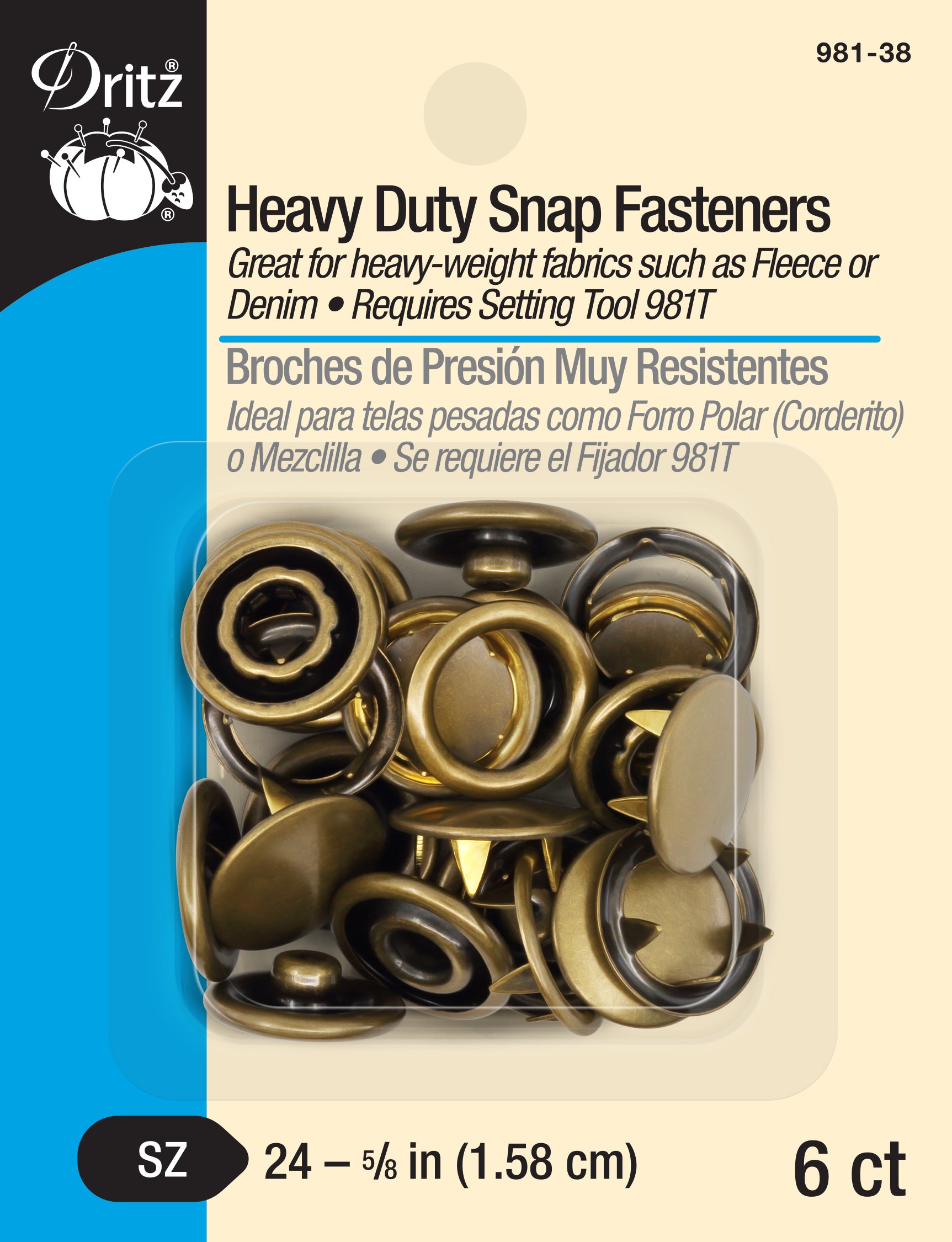 Dritz Fasteners Boutons Pression 5/8" Laiton Antique x6 Robustes