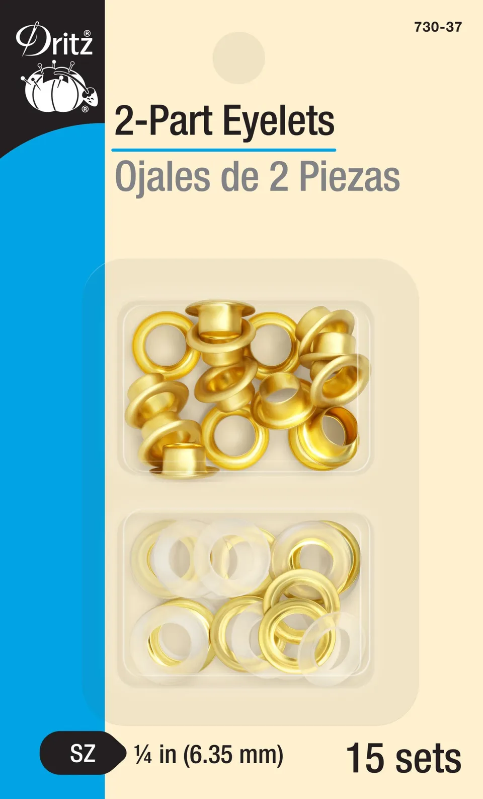 Dritz Fasteners Oeillets 2 Parties 1/4" Or Mat 15 Sets
