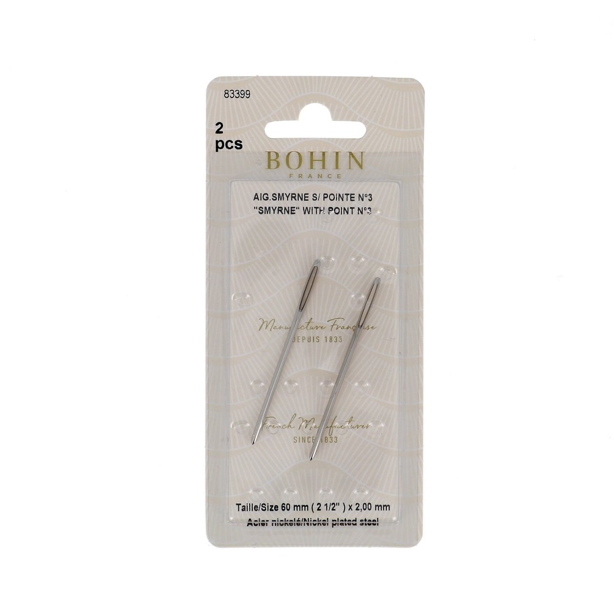 Bohin Aiguilles smyrne N°1 x 25 sans pointe 70 mm