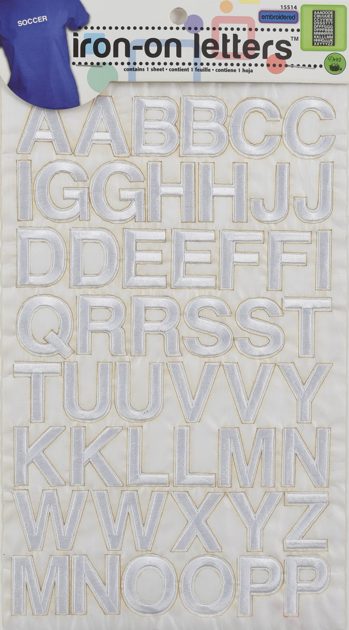 Dritz Embroidery lettres thermocollantes blanches alphabet